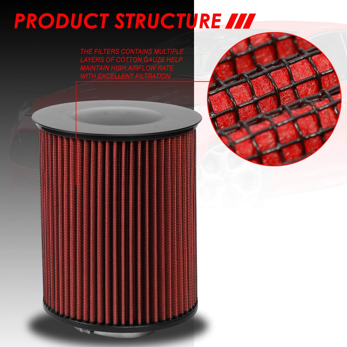 DNA Motoring AFPN-228-RD Clean Air Washable Drop In Panel Air Filter Enhance Engine Performance [Compatible with 13-19 Ford Esca
