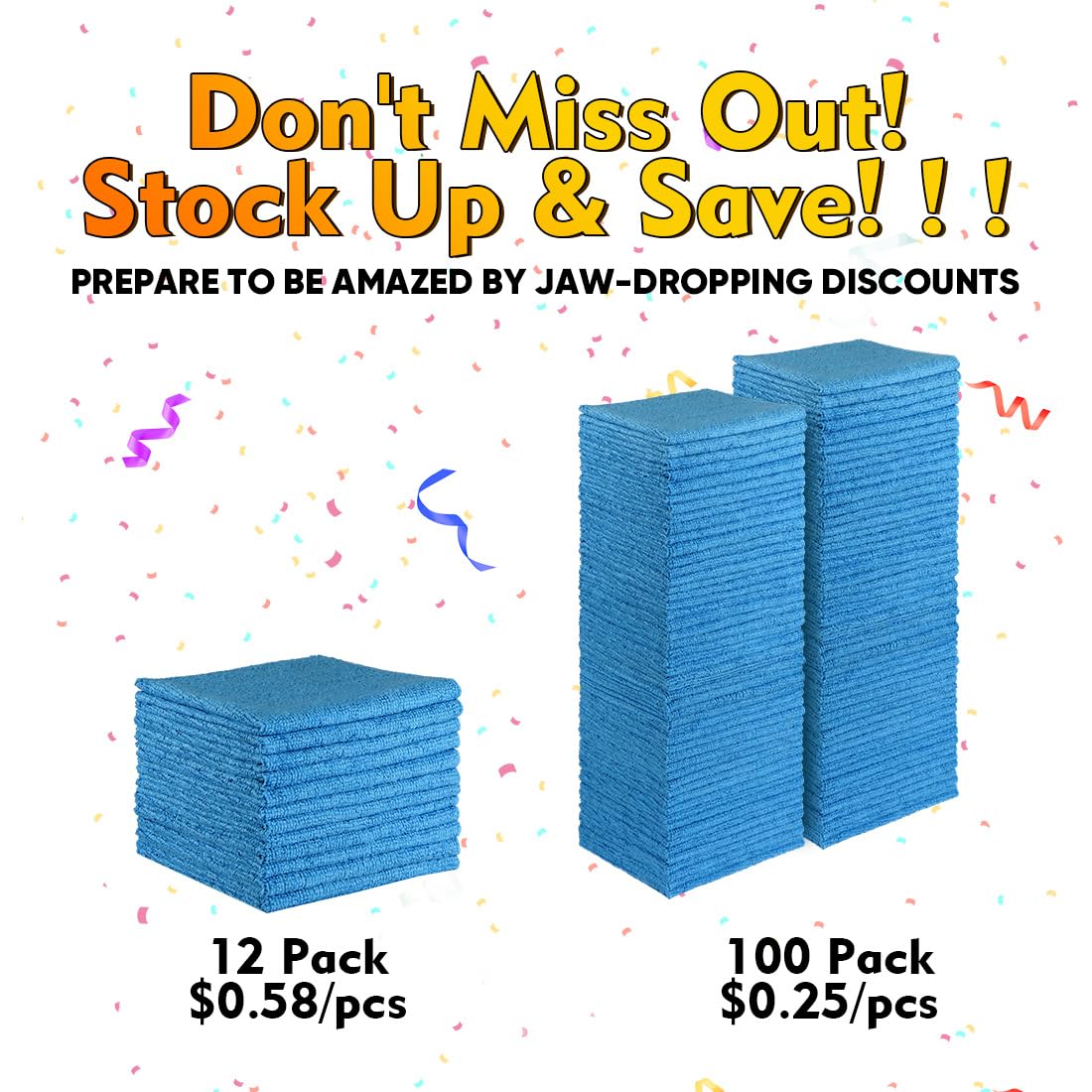 Homexcel Blue Shop Towels 100 Pack, Reusable Microfiber Towels For Cars, Bulk Multipurpose Microfiber Cleaning Cloths, Lint Free