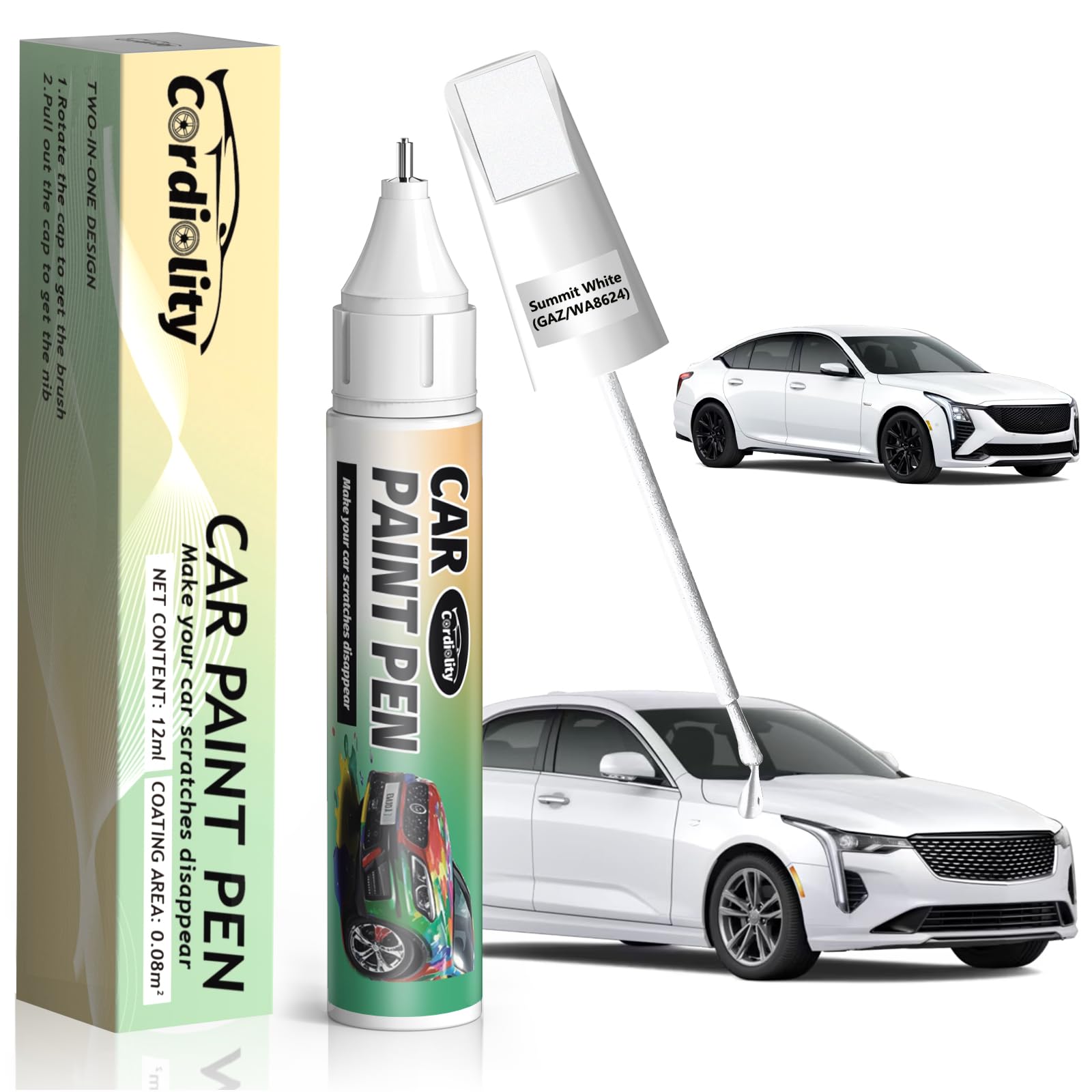 Summit White(GAZ/WA8624) Touch Up Paint Pen for Cadillac,Car Paint Scratch Repair Pen Quick and Easy Fix Auto Paint Scratch