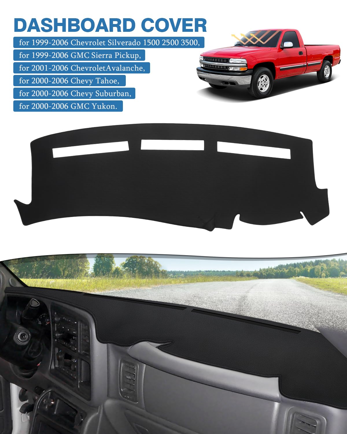 Fiilines Dash Cover For 1999-2006 Gmc Sierra/Chevrolet Silverado, 2000-2006 Gmc Yukon Xl/Chevy Suburban Tahoe Avalanche, Dashboa