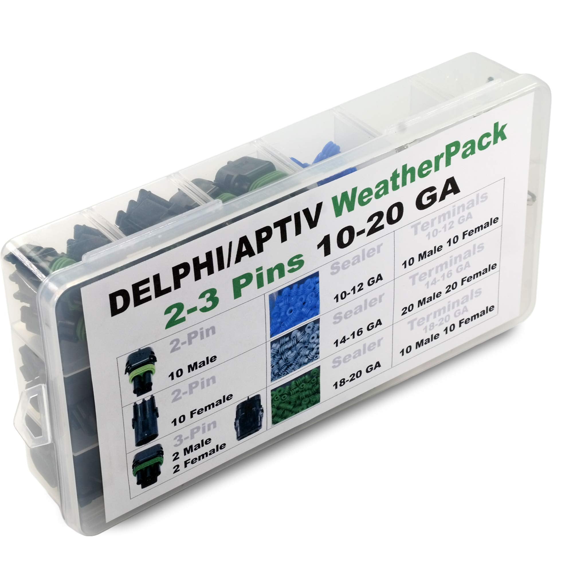 184Pcs 2, 3 Pin Weatherpack, 20 Amp Terminal Kit 10-20