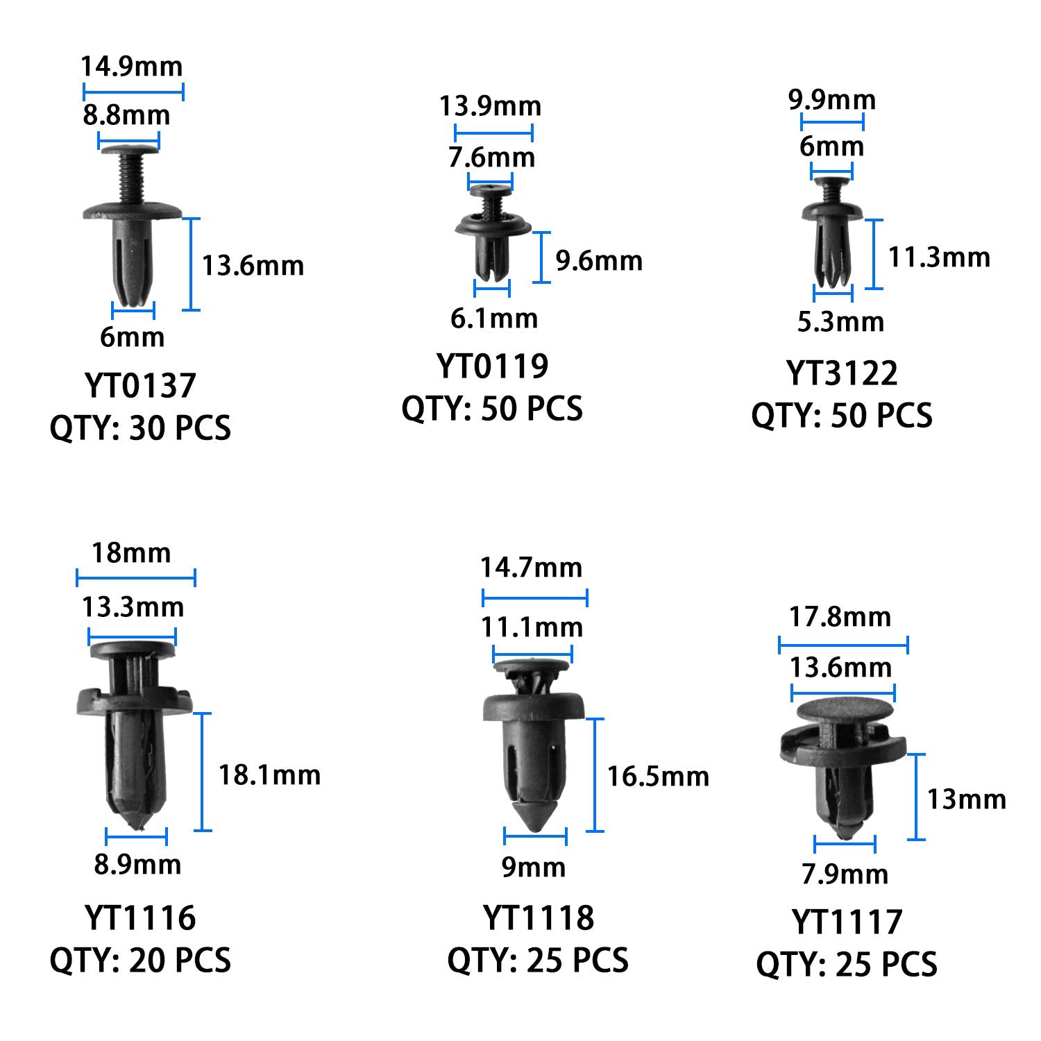 Shineyoo Car Retainer Clips 620Pcs Plastic Fasteners Kit Fender Rivet Clips 16 Most Popular Sizes Auto Push Pin Rivets Kit With