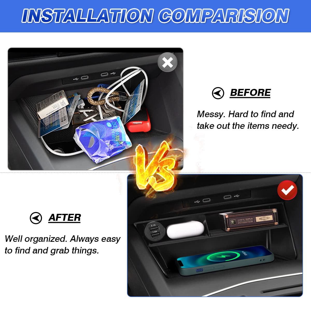 Karltys Center Console Organizer for VW Volkswagen Golf GTI R MK8 2022 2023 2024 2025 Accessories Center Console Insert Tray Sec