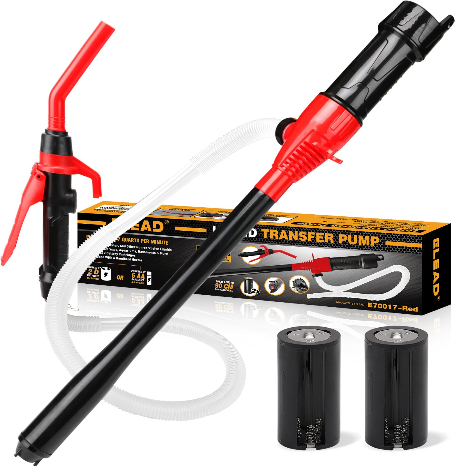 ELEAD Portable Battery Powered Pump - Red Electric Fuel/Water Transfer Pump 2.2 GPM, Liquid Siphon Pump with Adjustable Flow Con