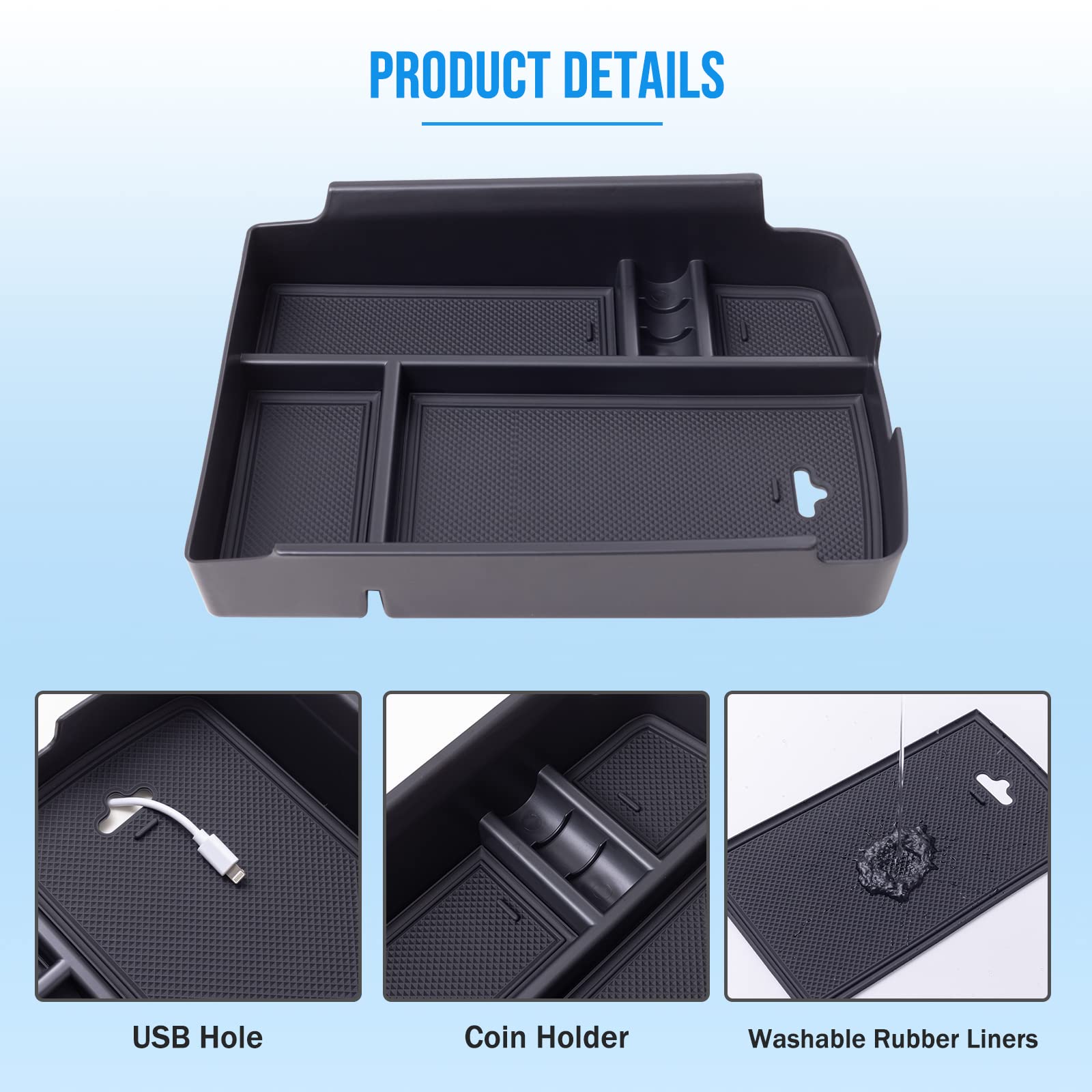 TOPINSTALL Center Console Tray for 2018-2023 VW Atlas/Cross Sport - Black Armrest Organizer, Model 20230206, Non-Interfering Design