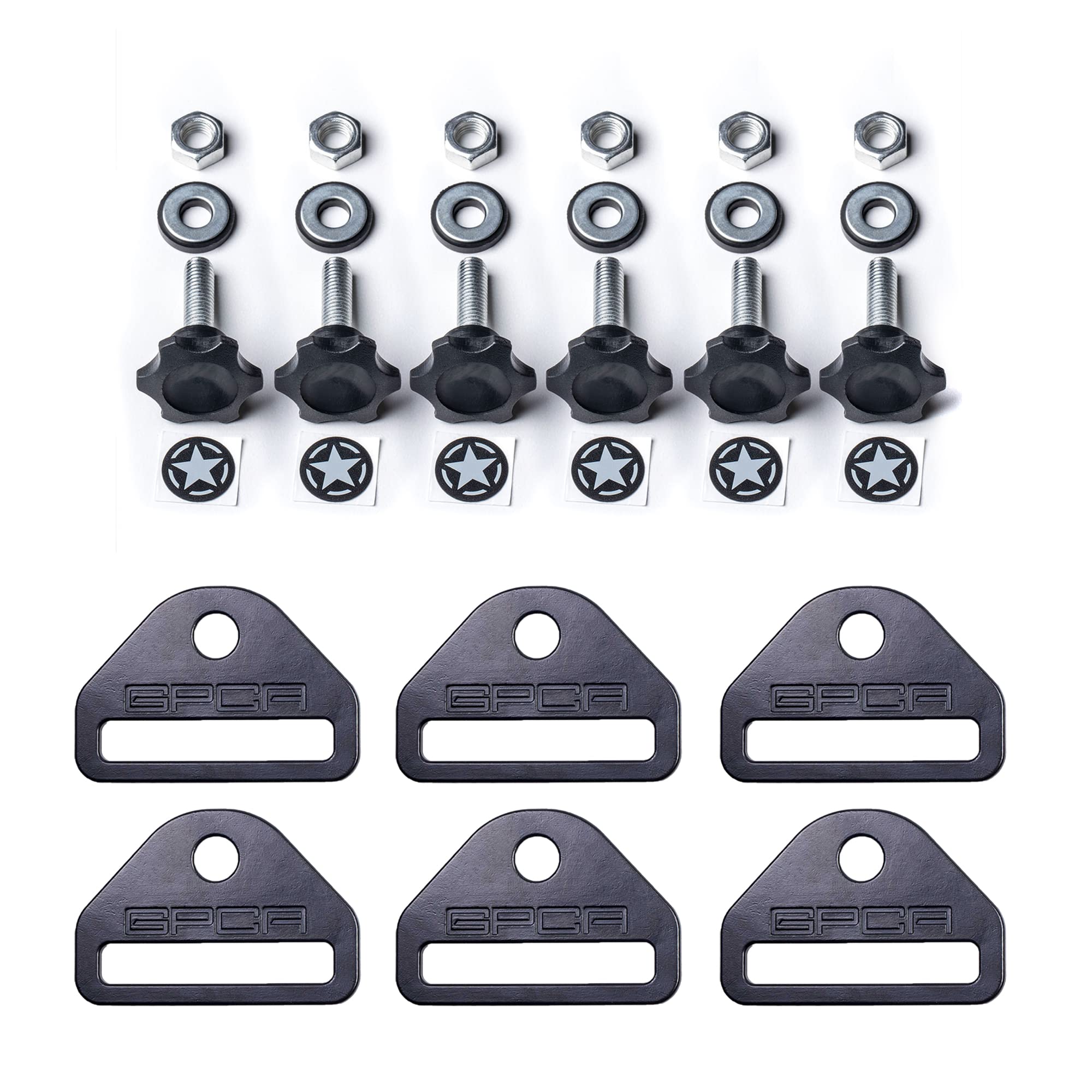 GPCA - GP Star Thumb Screws and D-Plates Set, Easy-to-Install M8 Bolt & Tie Downs, for Quick Cargo Cover Installation, Jeep Wran