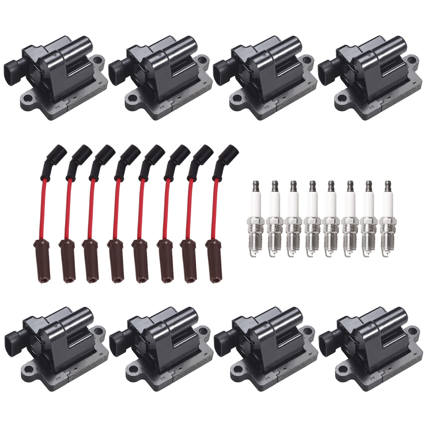 Ena Set Of 8 Square Ignition Coil 8 Platinum Spark Plug And Red Wire Set Compatible With Chevrolet Chevy Gmc Hummer Avalanche Sa