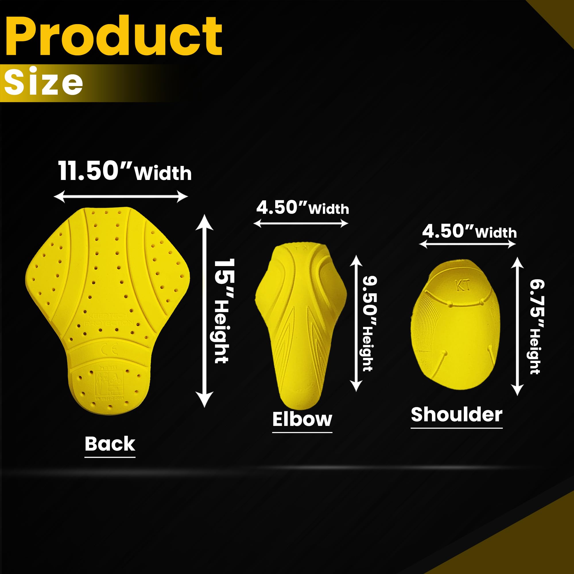 MOTOSTYLEWEAR - 5 PC - CE Level 2 Certified Armor Pads l Level 2 Approved Back, Shoulder, and Elbows Armor Protector Inserts for