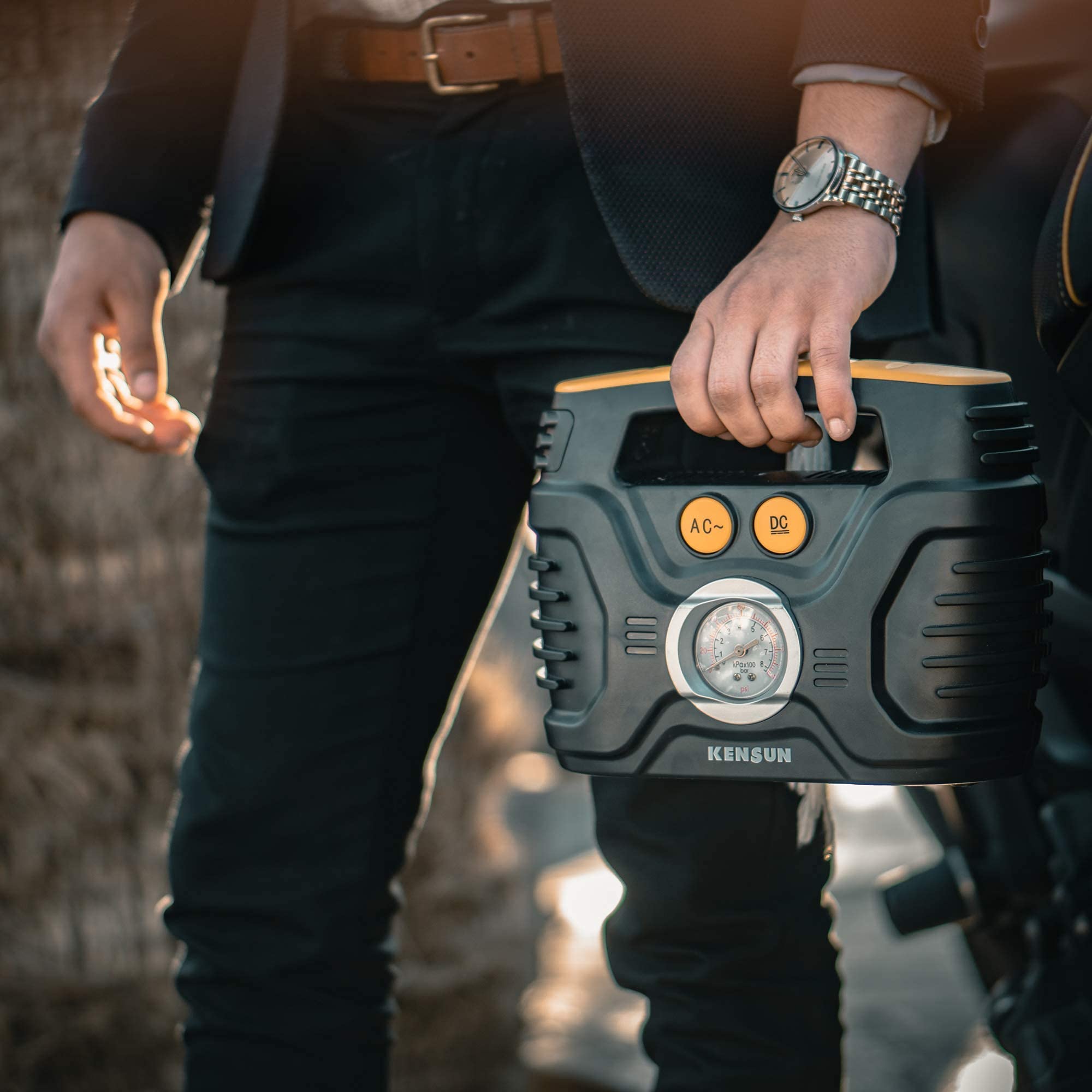 Kensun Portable Air Compressor Pump for Car 12V DC and Home 110V AC Swift Performance Tire Inflator 100 PSI for Car - Bicycle -