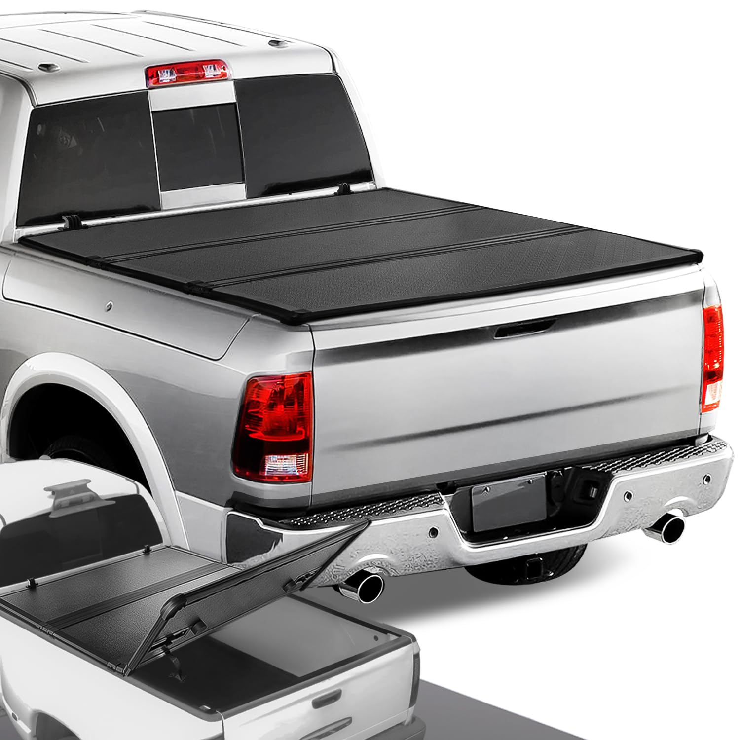 Dna Motoring New Upgrade Truck Bed Top Hard Solid Tri-Fold Tonneau Cover Compatible With 94-10 Dodge Ram 1500 2500 3500/11-18 Ra