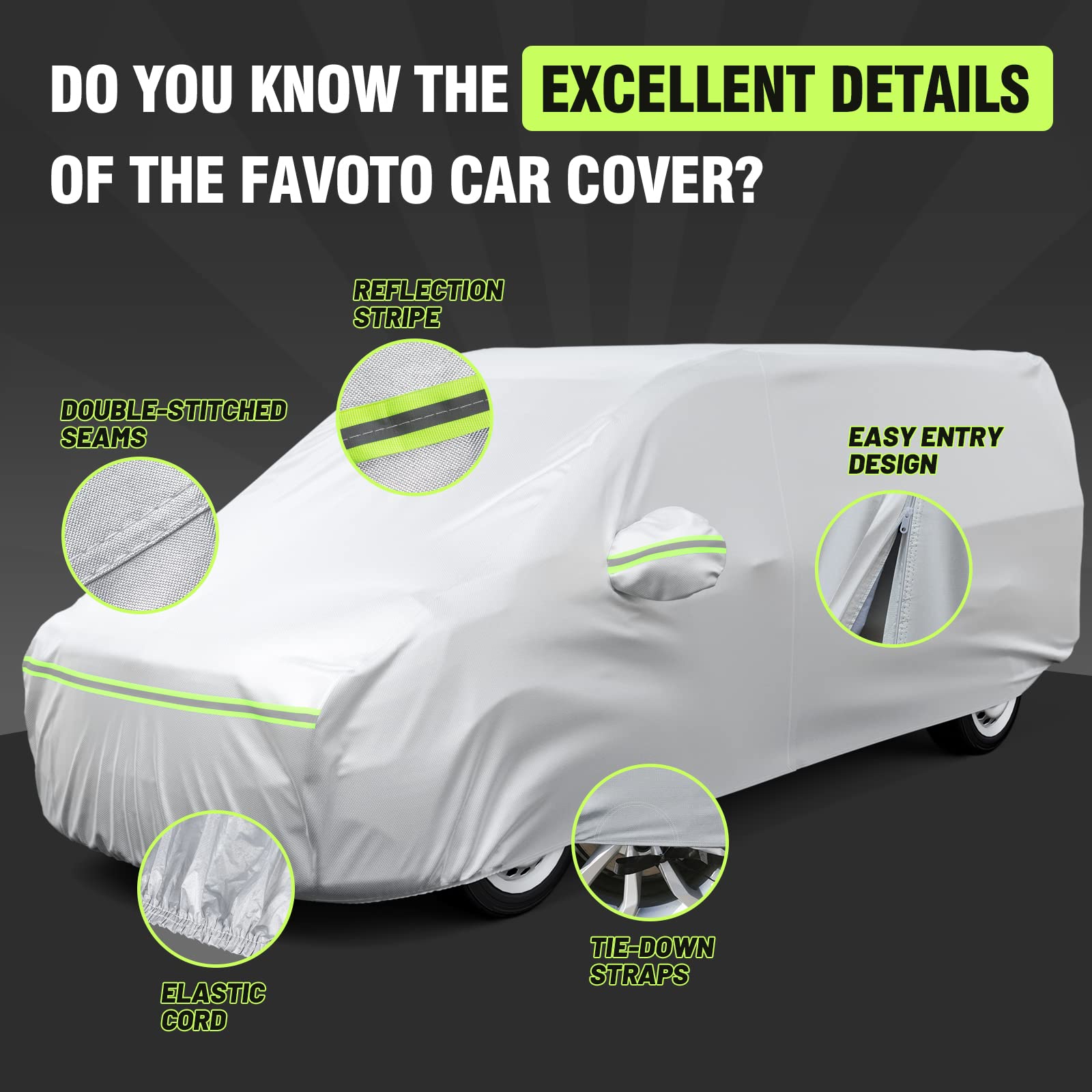 Favoto Mpv Car Cover Waterproof - All Weather For Automobiles 6 Layers Heavy Duty Outdoor Sun Snow Protection Car Tarp With Wind