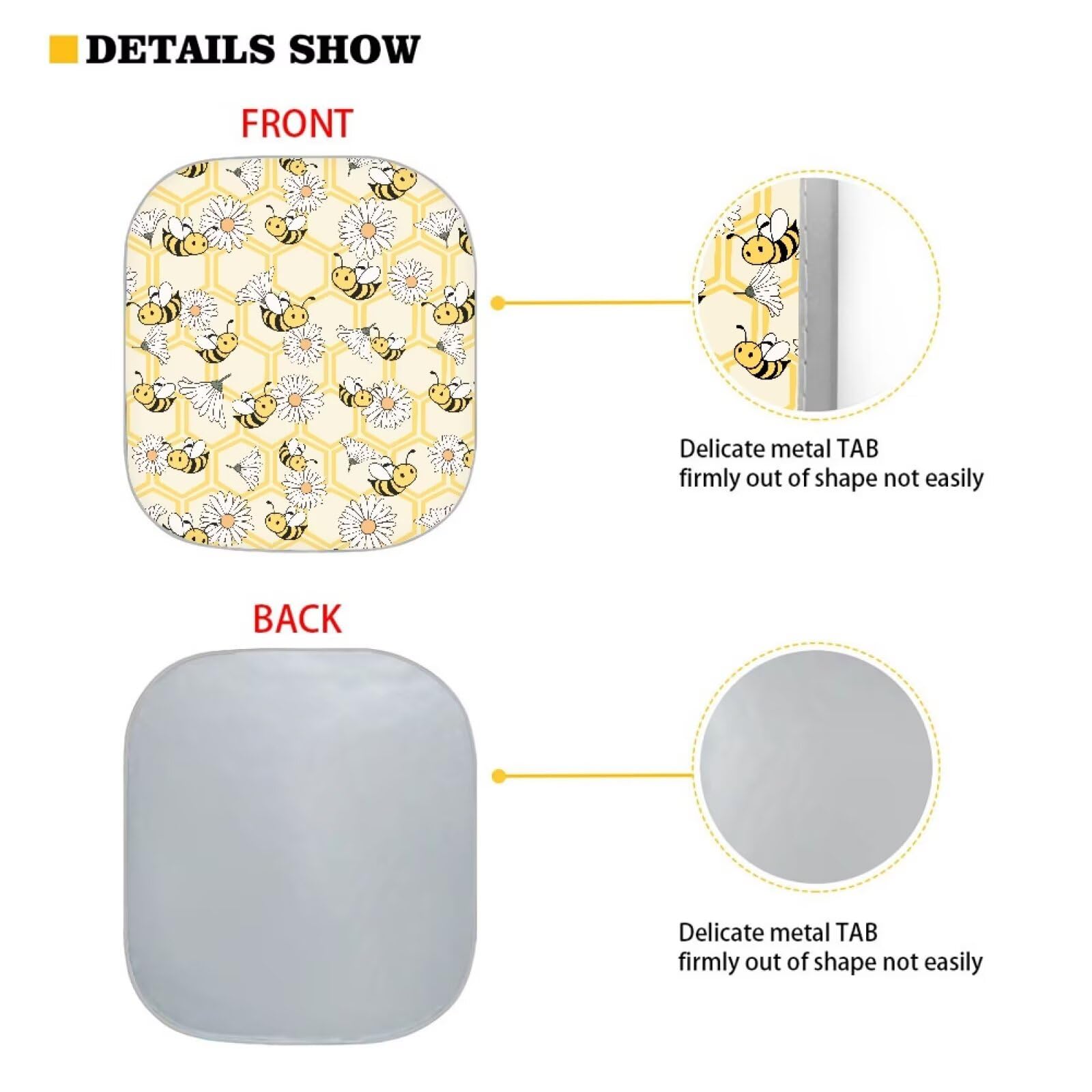 Renewold Bee Daisy Pattern Car Windshield Sun Shade Shield Portable Auto Sunshade Vehicles Sun Visor Fits For Most Sedan Van Suv