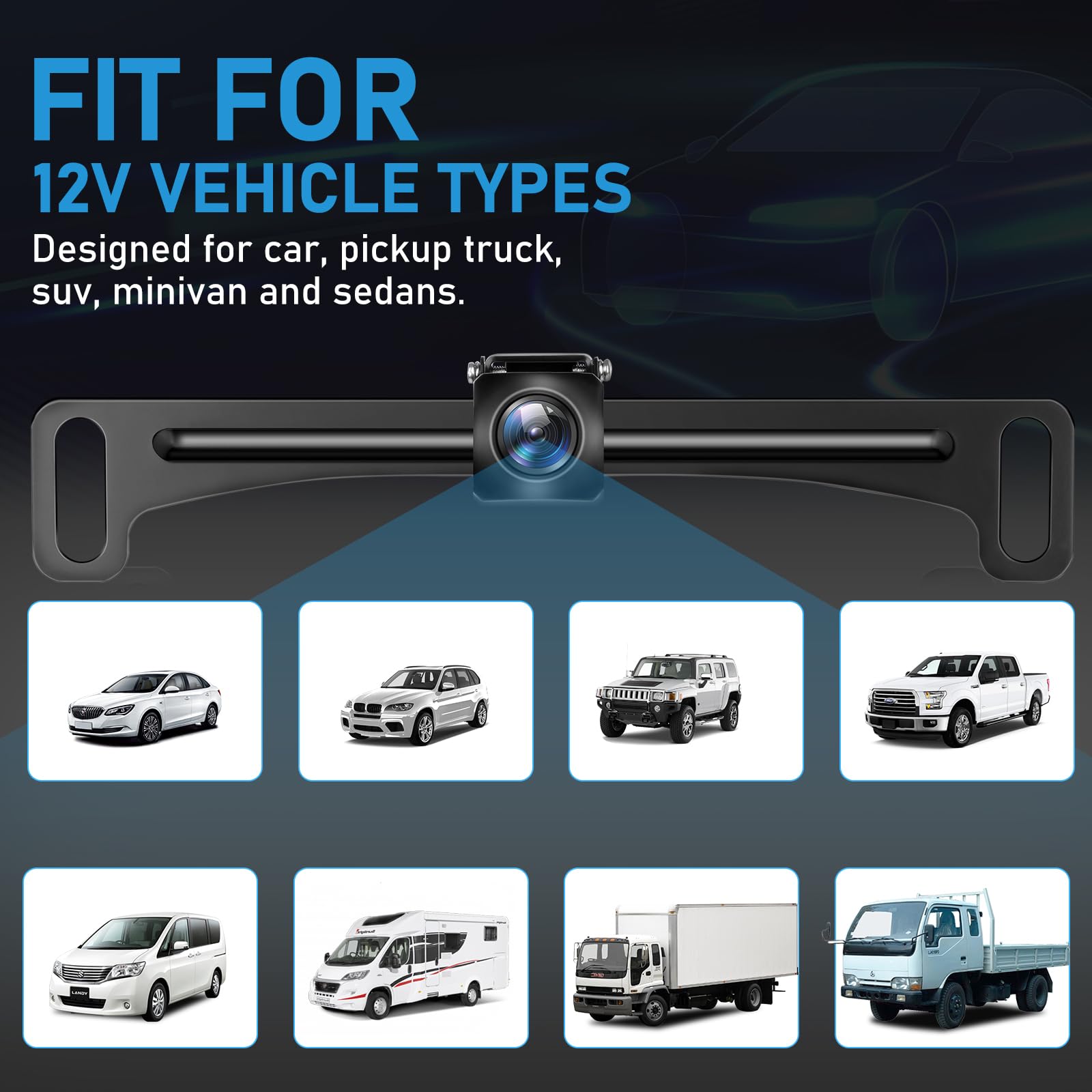 Backup Camera Rear View Reverse Camera Hd License Plate Backup Camera With Wide View Angle, Night Vision Waterproof, Front & Bac