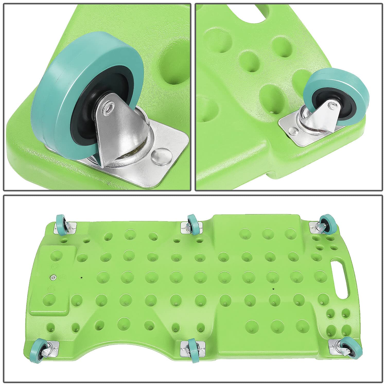 Dna Motoring 40Inch Low Profile Plastic Rolling Garage Shop Creeper With Padded Headrest,Tool Trays & 6Pcs Casters,Green, Tools-