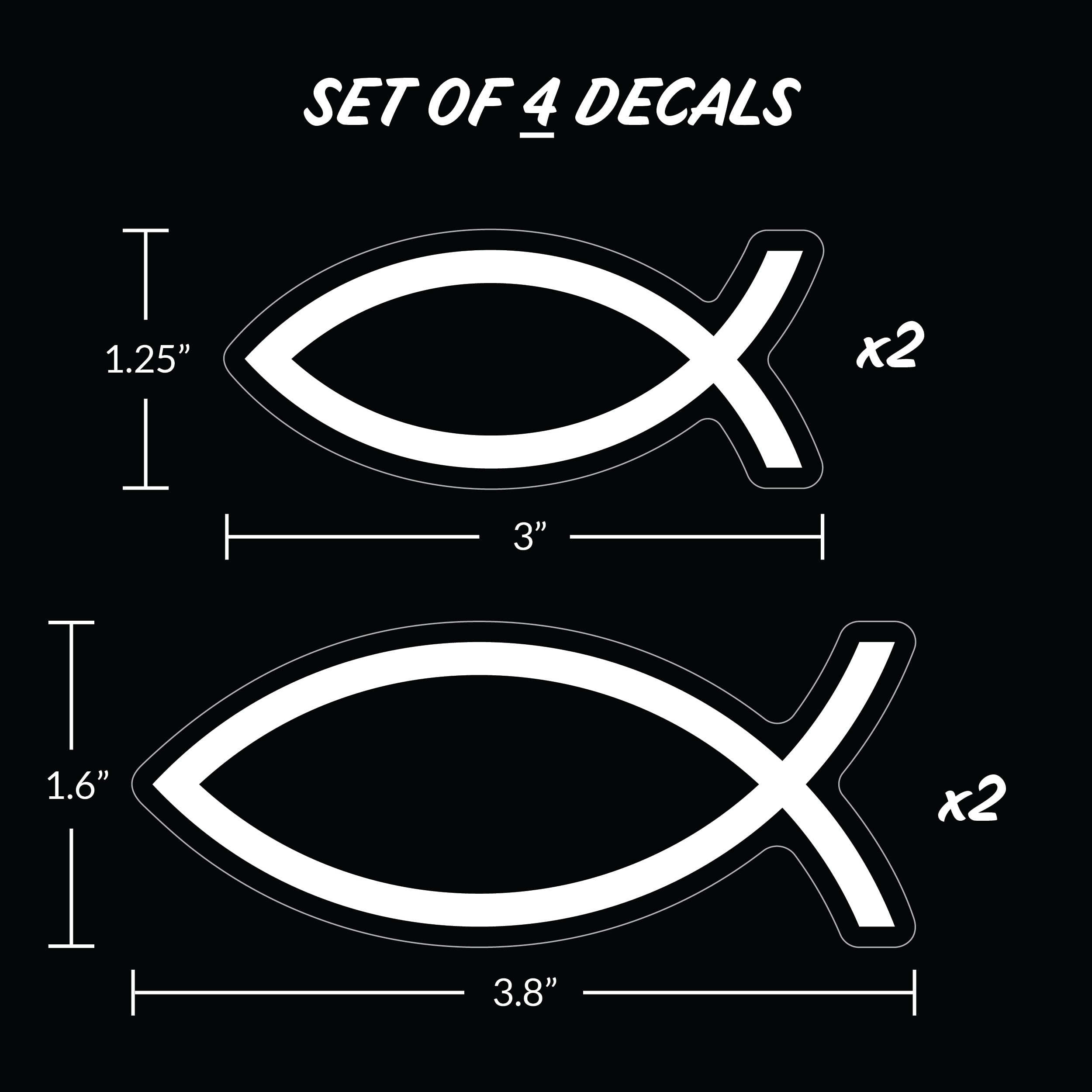 Christian Fish Car Decals - Set Of 4 Black White Religious Stickers For Car Or Truck Window Icthus Jesus Fish Car Emblem Christi