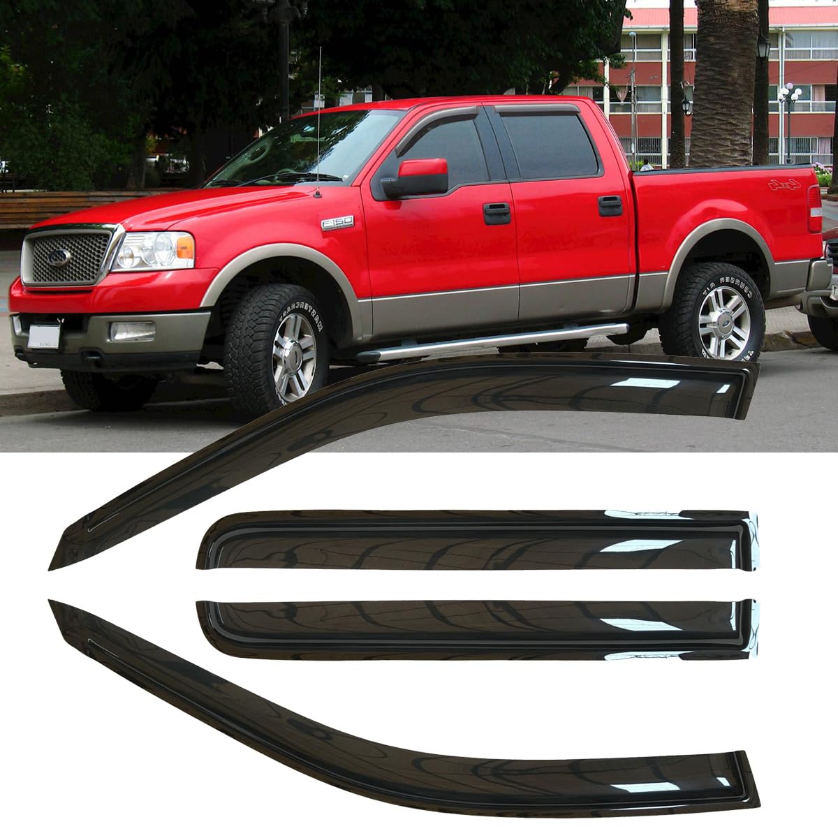 Deebior 4Pcs Shatterproof Rainproof Sun Rain Guards Shield Side Window Wind Deflectors Dark Smoke Vent Window Visors For F-150 0