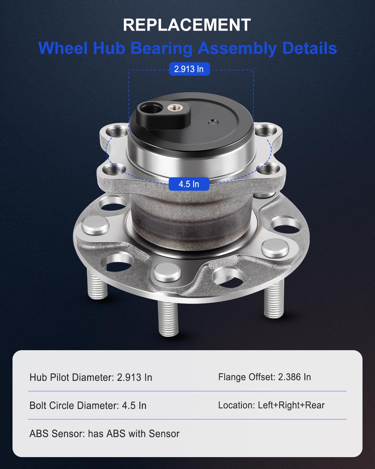 ECCPP Rear Wheel Hub Bearing Assembly 5 Lugs w/ABS for 2007-2010 Dodge Compatible with 512332