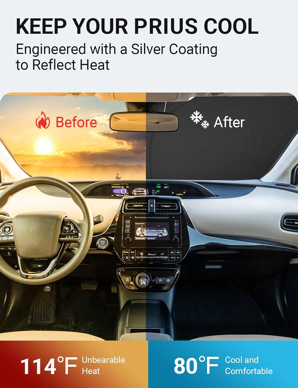 Proadsy Front Windshield Sun Shade Foldable Sunshade Protector Custom Fit 2016-2022 Toyota Prius Hatchback (NOT for Prius C or P