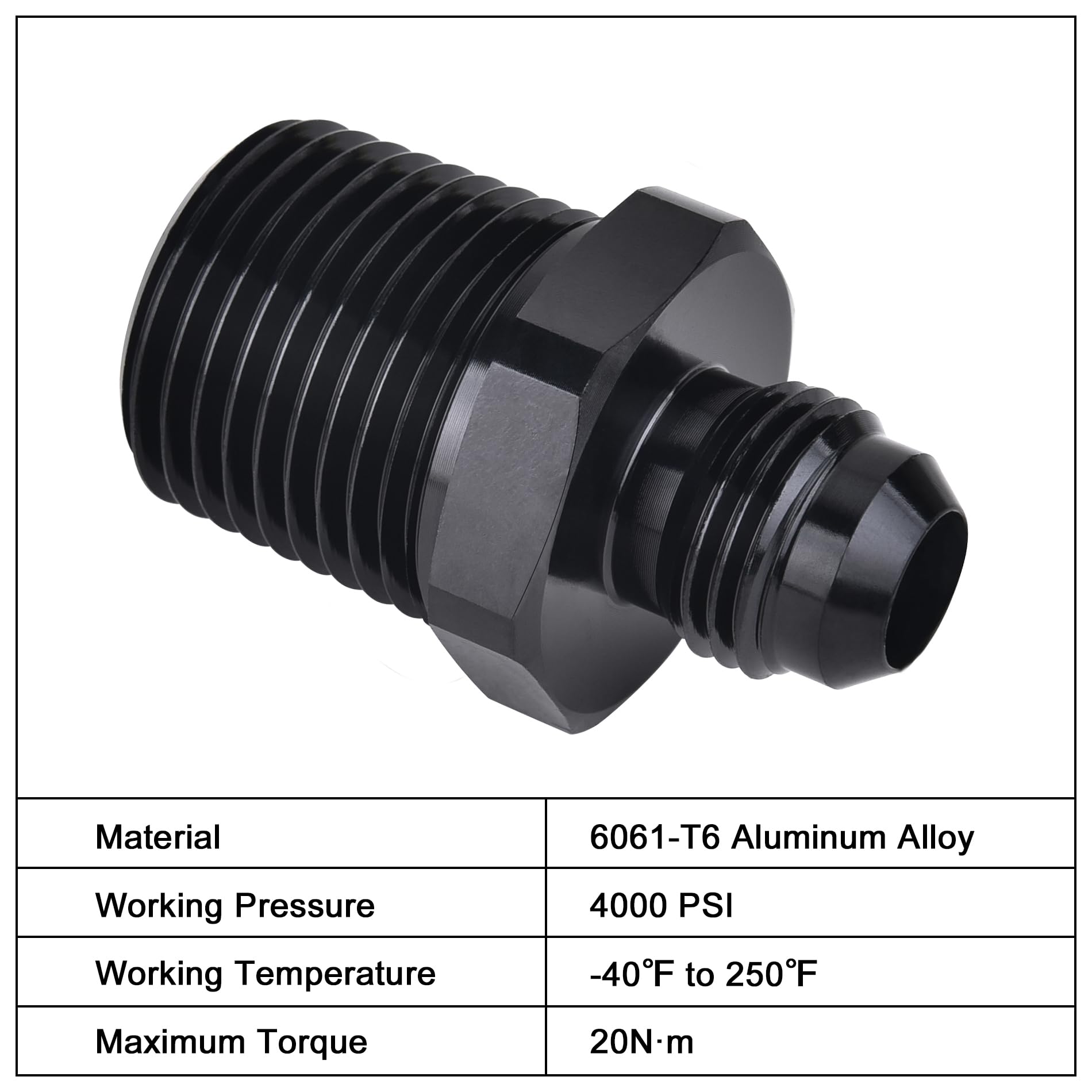 Evil Energy 6An Male Flare To 1/2'' Npt Pipe Fitting Adapter Aluminum Straight Black