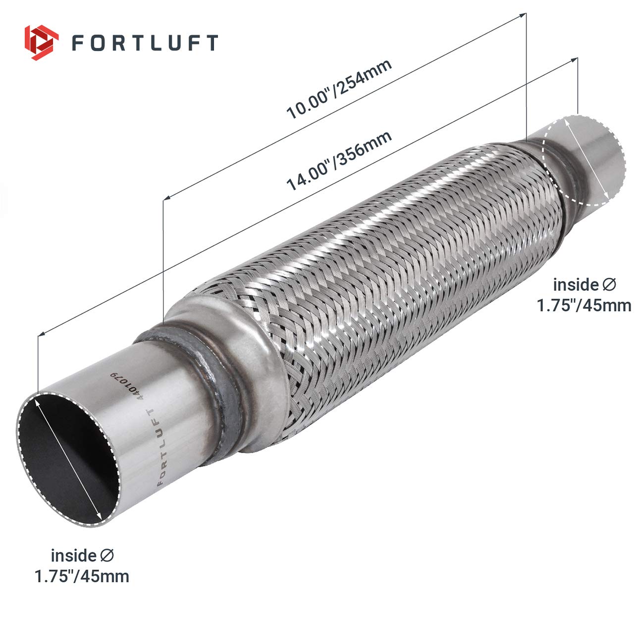 Fortluft Exhaust Flex Pipe (Exhaust Flex Connector With Extension Pipes, 1.75''X10.00''X14.00''/45X254X356Mm)