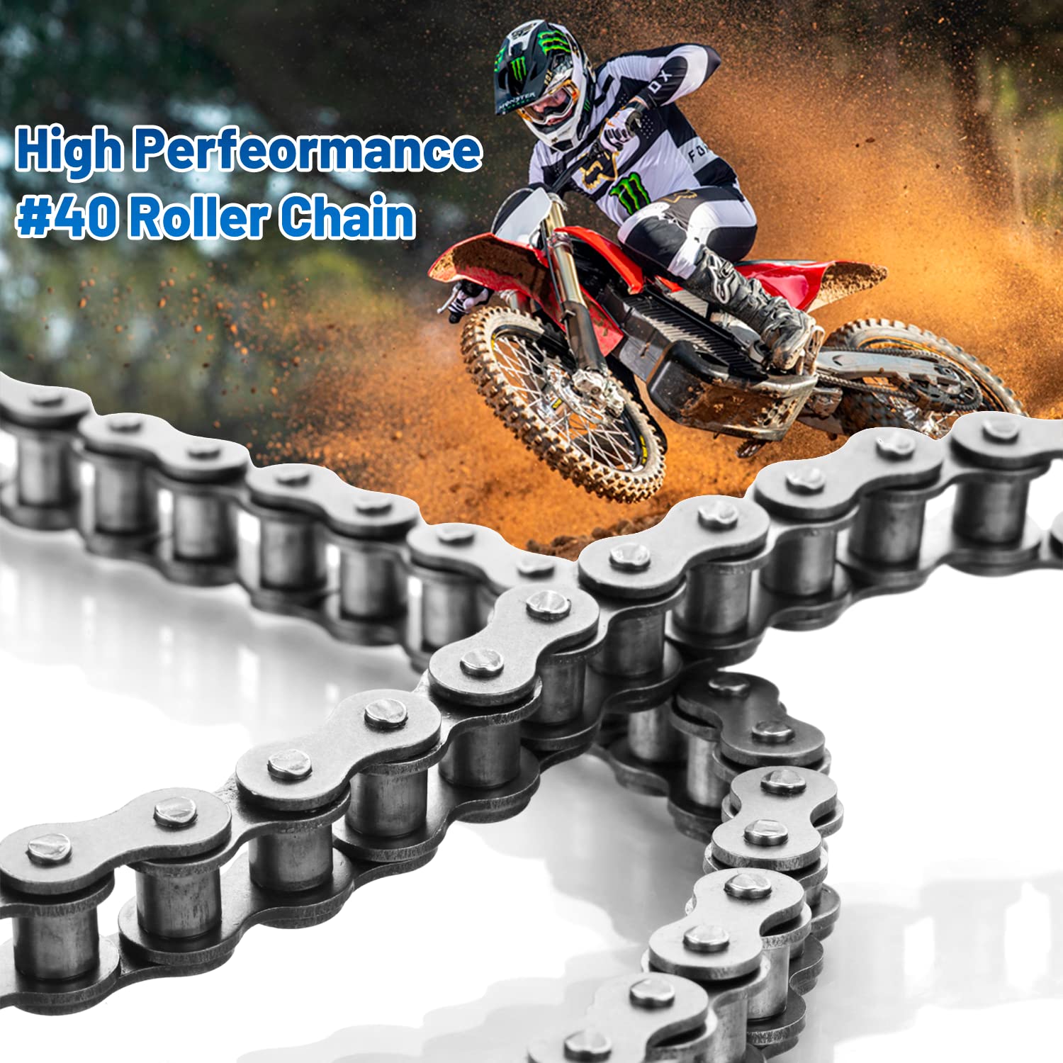 Belleone #40 Roller Chain - 10 Feet #40 Chain With 5 Connecting Links For Go Karts, Mini Bikes, Scooters, Motorcycles, Bycicles,
