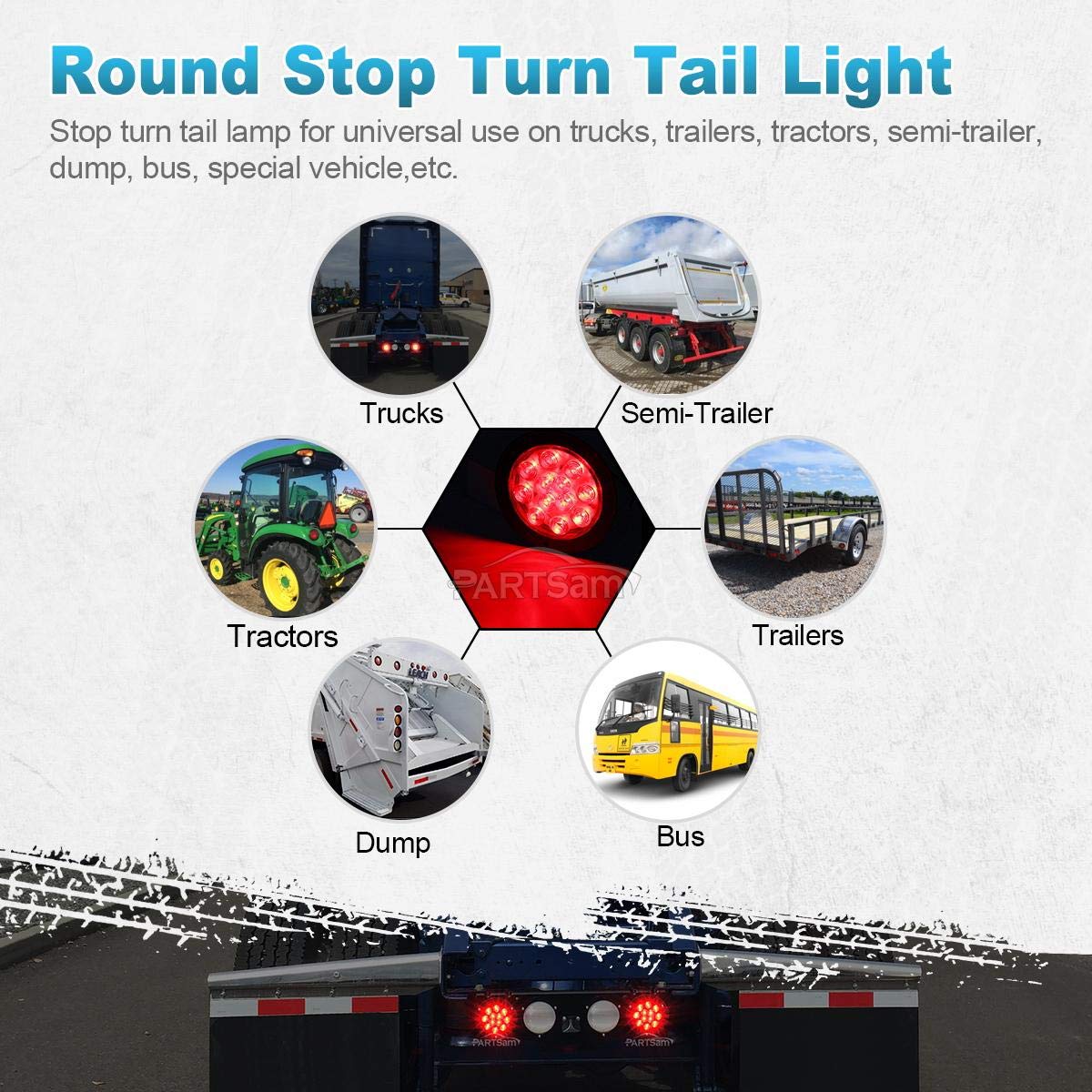 Partsam 2Pcs 4'' Red Stop Turn Tail Brake Truck Trailer Light Flange Mount 12 Diodes Utility