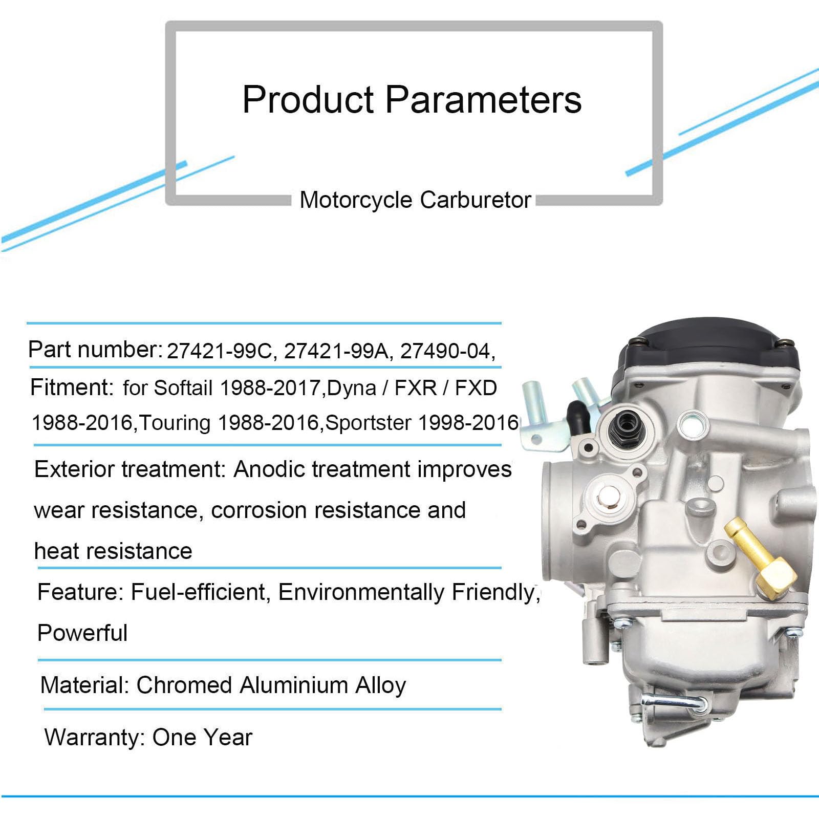 CV40 Carburetor Replacement for Harley Davidson Sportster 1200 XLH1200 Sportster 883 XL883 1998-2016 / Softail 1988-2017 / Dyna