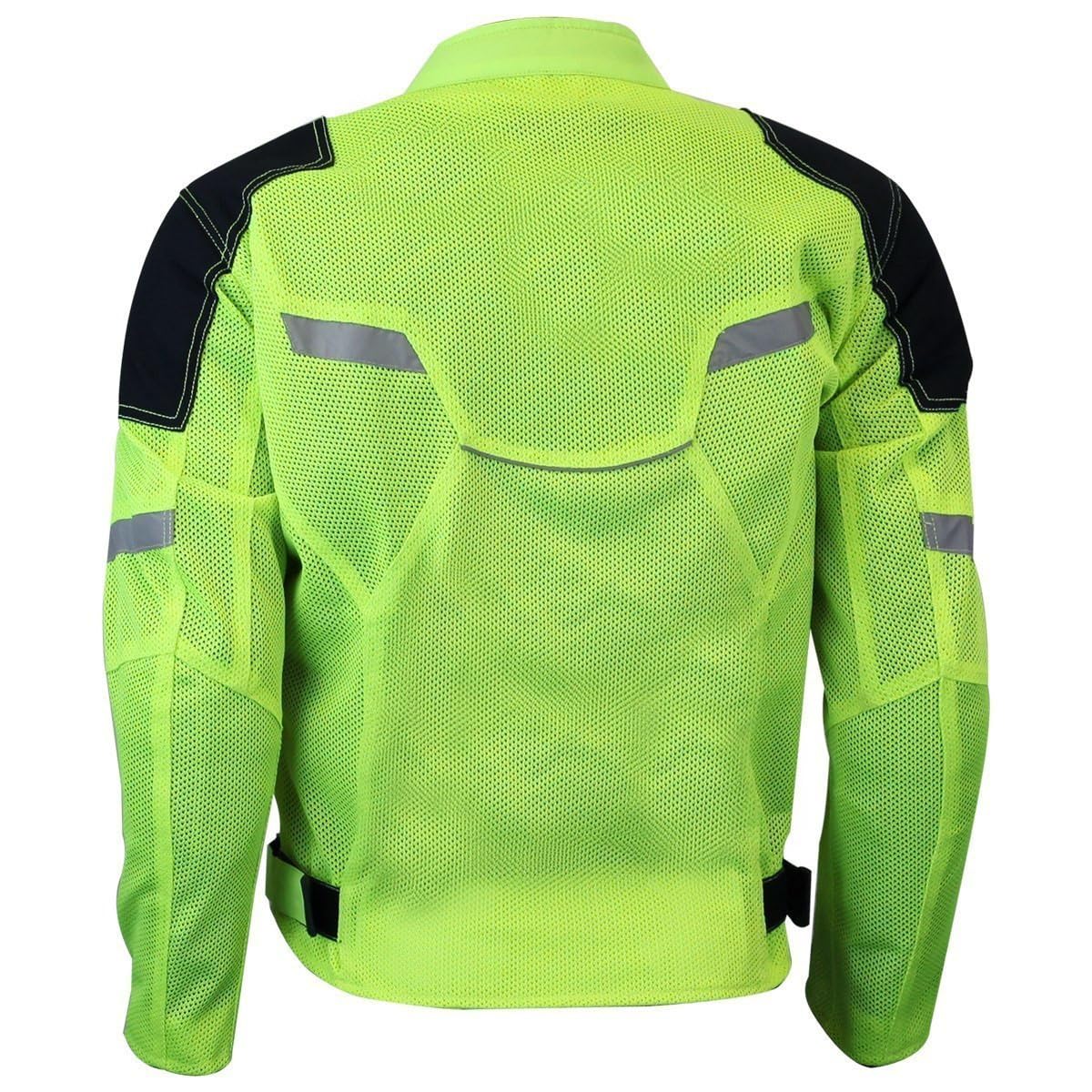 Vance Leather Viper Mens Hi-Viz Reflective Mesh Motorcycle Jacket W/Ce Armor & Thermal Removable Liner (Hi-Viz Green, 3X-Large)