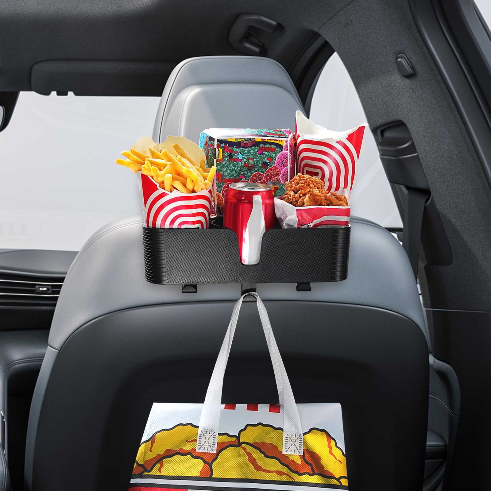 Benlari Car Headrest Backseat Organizer Cup Holder - 3 in 1 Seat Back Organizer with 3.7'' Cup Holder, Headrest Hooks, Multifunc