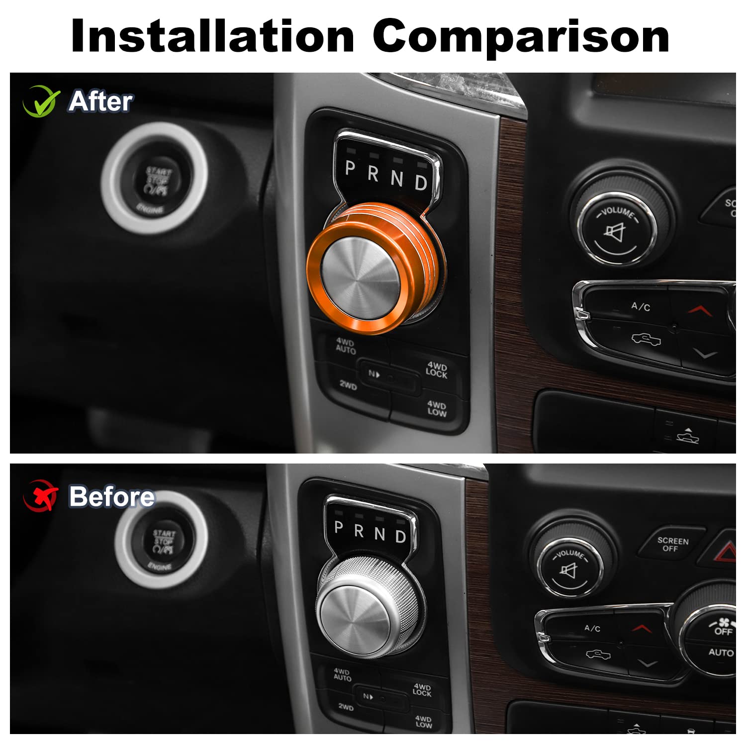 Voodonala For Dodge Ram Aluminum Gear Shift Shifter Switch Transmission Gear Selector Shift Lever Gearstick Knob Coverfor 2013-2017 Dodge Ram Interior Accessories,Orange 1Pc