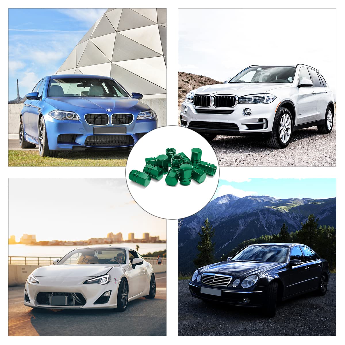 12 Pcs Car Tire Valve Stem Caps, Airtight Caps/Covers, Universal For Cars, Bicycles, Motorcycles, Suvs, Car Accessories For Men Women (Green)