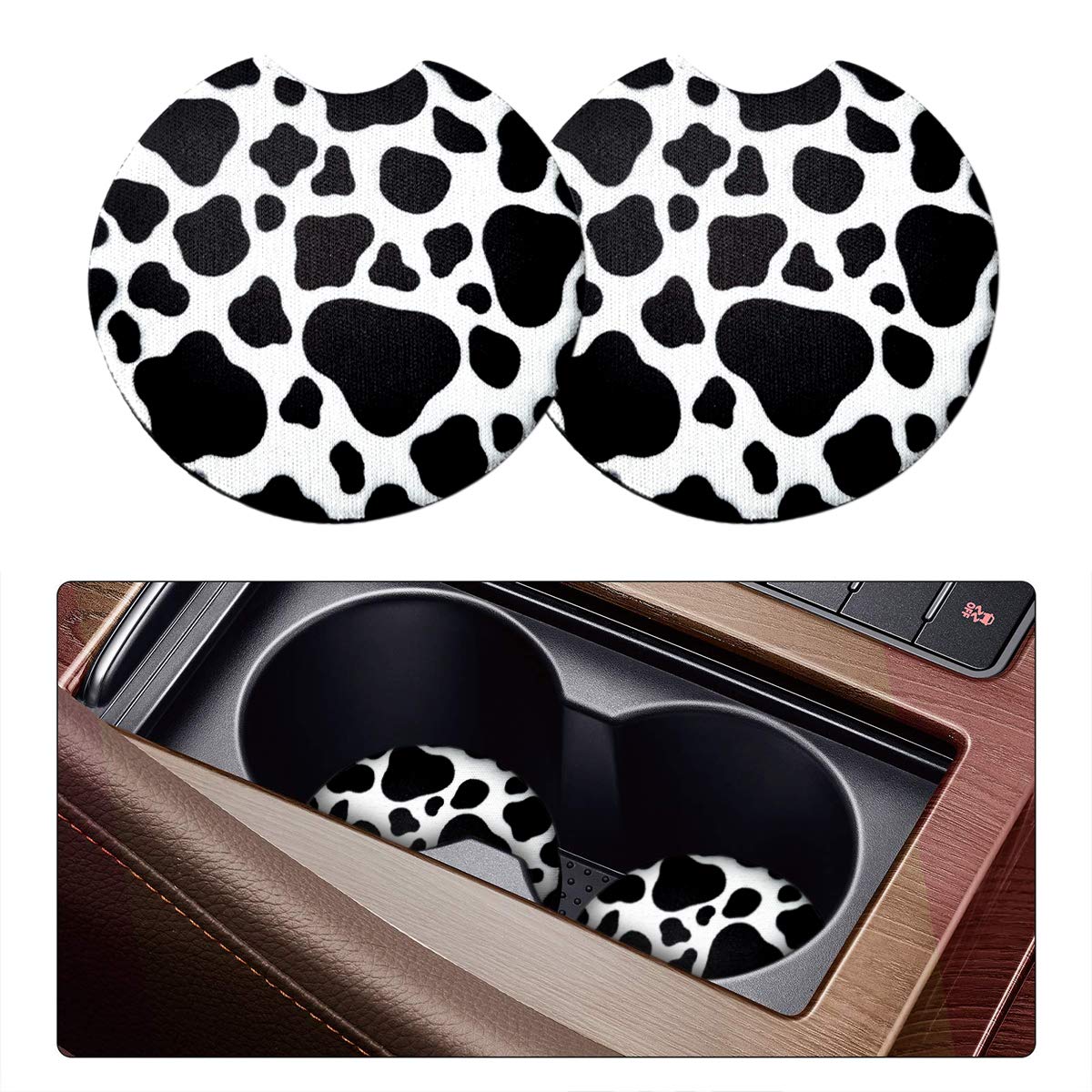 2 Pack Car Coasters For Drinks Absorbent - 2.75 Inch Cute Car Cup Holder Coasters For Women, Removable Cup Holder Coaster For Your Car, Car Interior Accessories For Women & Girls (White Leopard)