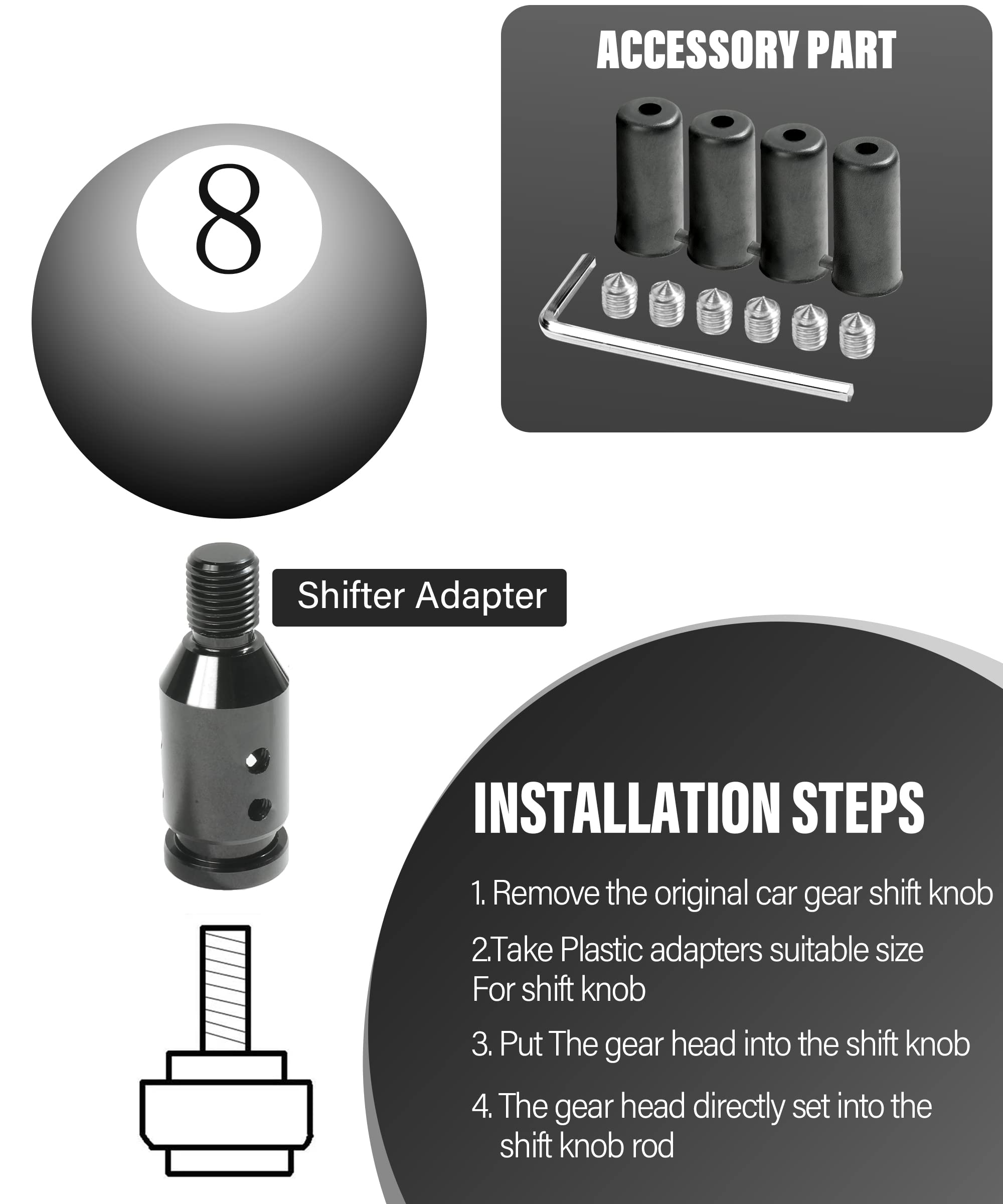 Yakefly Universal Gear Shift Knob Adapter,Aluminum Alloy Automatic Shifter Adapter Car Shift Knob Adapter,Shifter Knob Boot Retainer Gear Stick Connector For Non-Threaded Manual Gear M12X1.25 (Black)