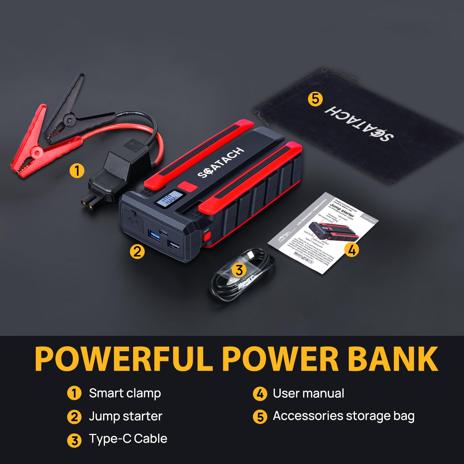 Scatach 002 5000A Car Battery Jump Starter,12V Jump Starter Battery Pack (Up To 14.0L Gasoline And 12.0L Diesel Engine), Portabl
