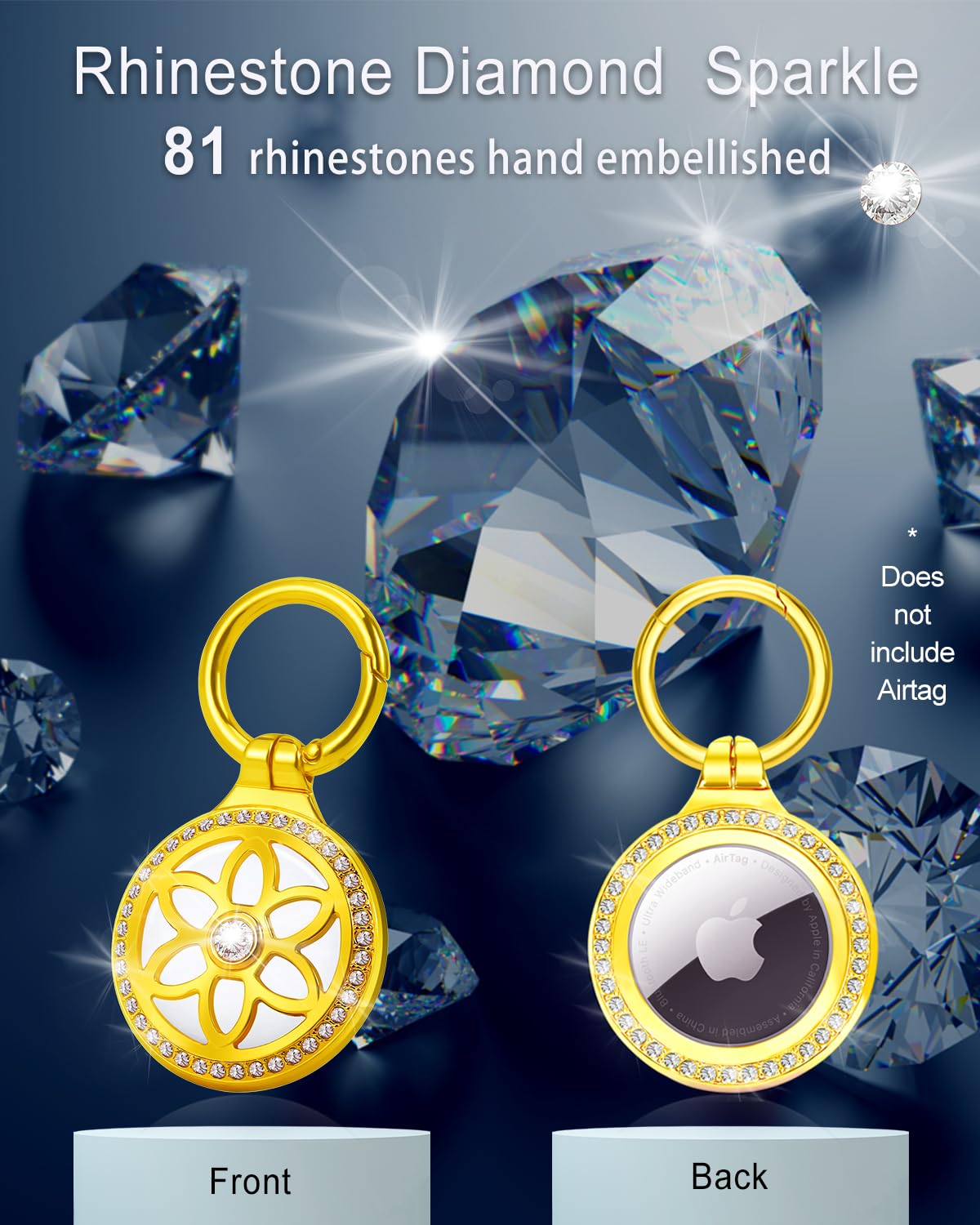 Deerlet Airtag Holder 2 Pack,Metal Badge Rhinestone Airtag Key Chain,Diamonds Shine Air Tag.Holder Keychain,Air Tag Key Chain Co