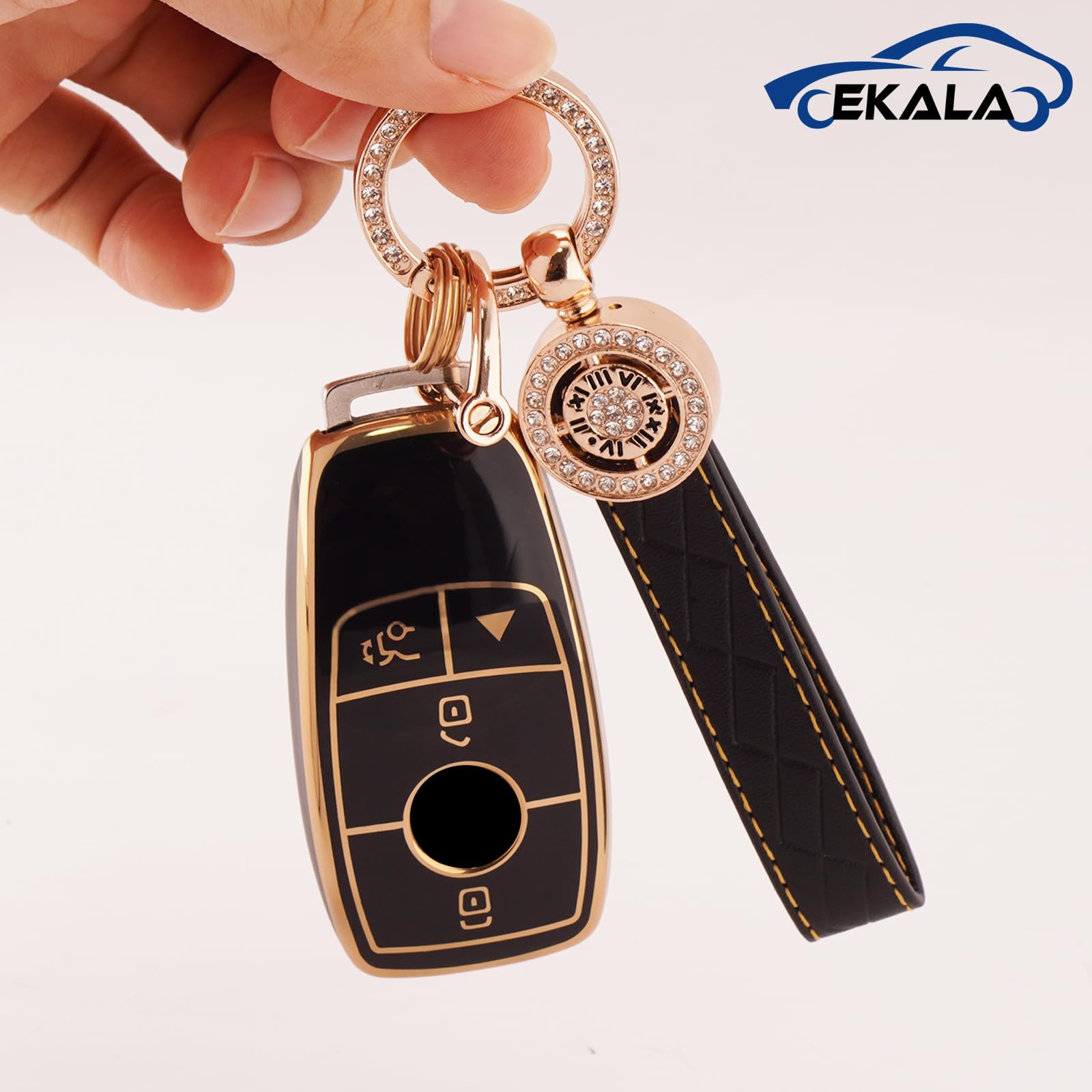 Ekala For Mercedes Key Fob Cover, 4 Buttons Soft Tpu Key Fob Protector With Key Fob Keychain Fit For Mercedes Benz A B C E G S C