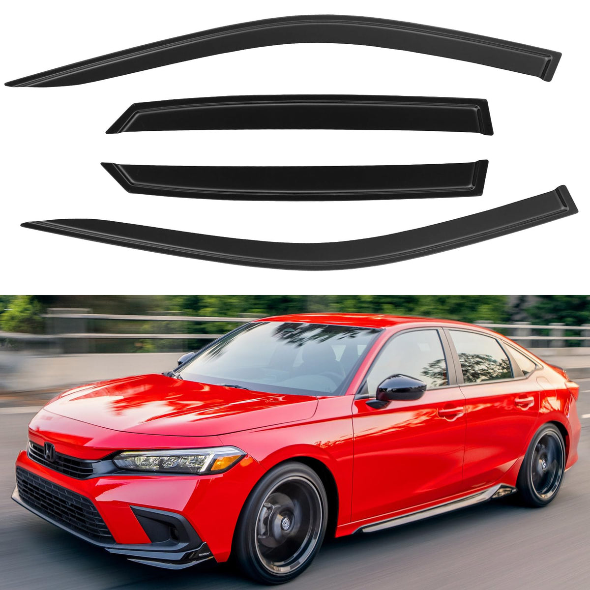YQAUTEC Window Visors Rain Guards for 2022 2023 2024 2025 Honda Civic, Out-Channel Window Vent Wind Deflectors Visors Shades for