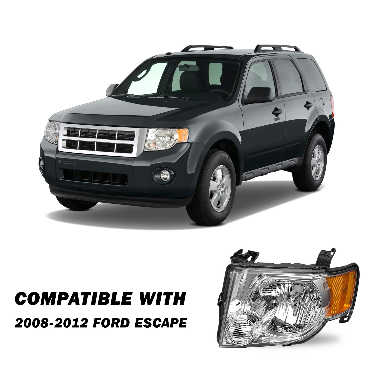 Sockir Headlight Assembly Oe Style Factory Replacement Compatible With 2008-2012 Ford Escape Left Driver Side