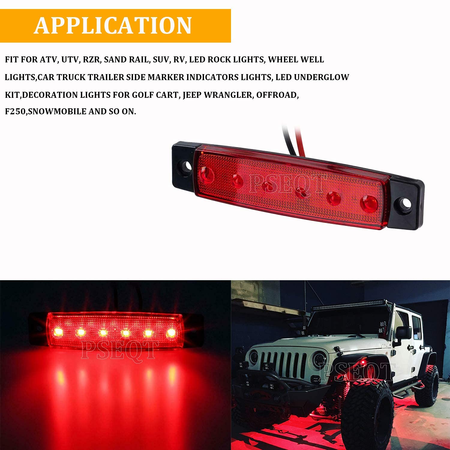 Pseqt 10 Pcs Led Rock Strip Lights Car Underglow Wheel Fender Well Lighting Kits Waterproof For Golf Cart Wrangler Offroad Truck
