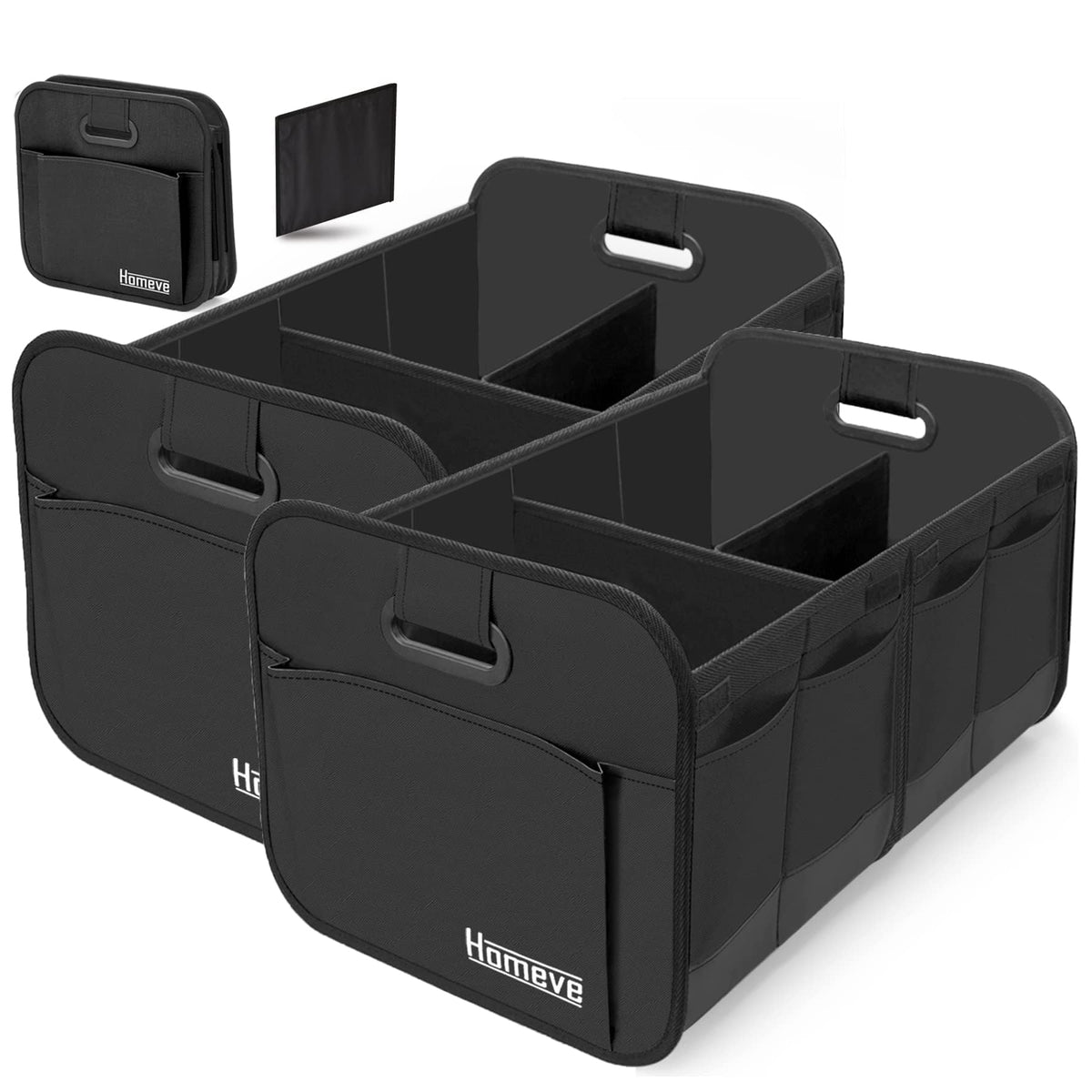 Homeve 2 Pack Trunk Organizer For Car, Reinforced Handles, Collapsible Multi-Compartment Car Organizers, Foldable And Waterproof
