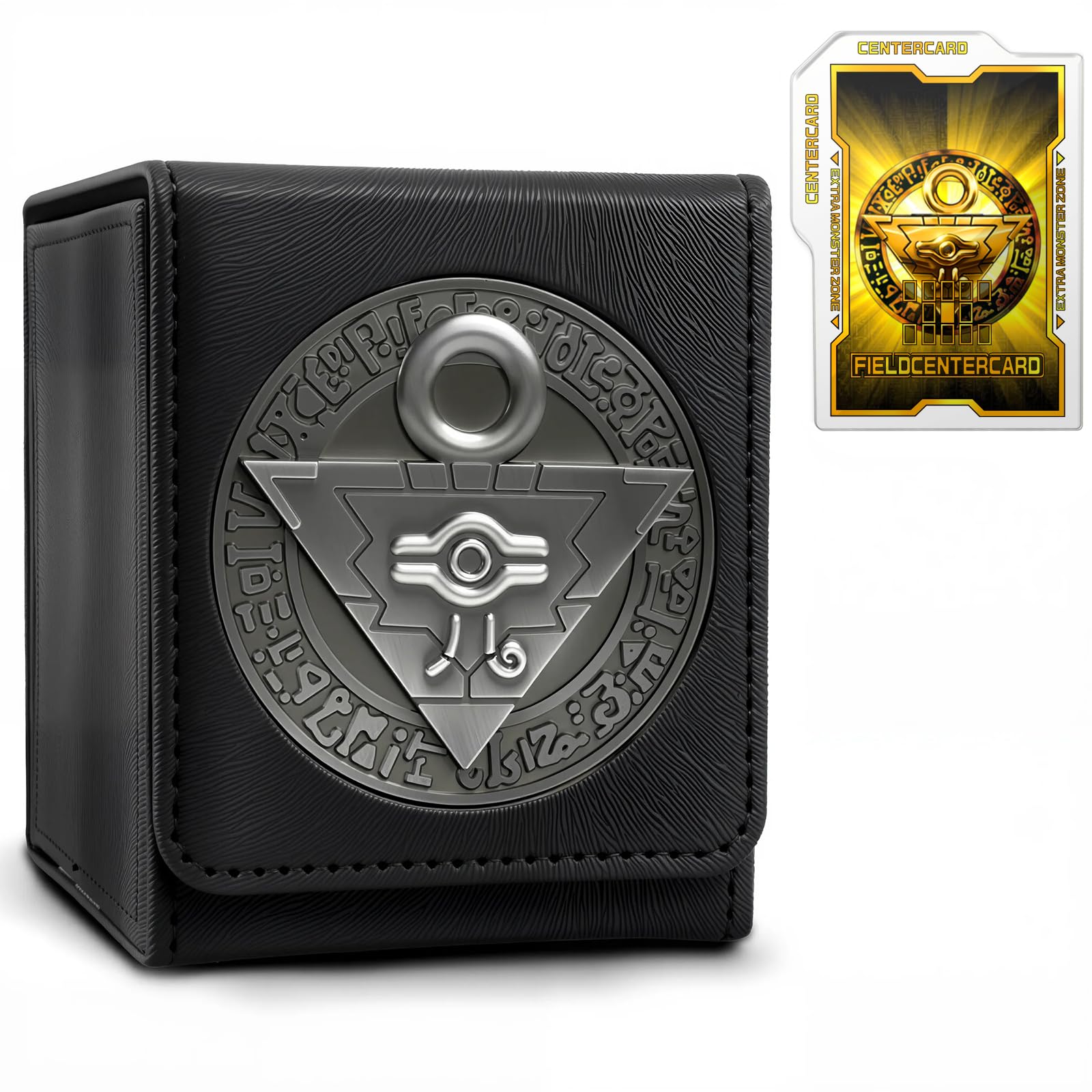 Card Deck Box for YGO MTG 3D sculpted relief Deck Box 110 Card Storage Box Trading Games Leather Storage with divider (Millennium Puzzle Titanium Color)-New