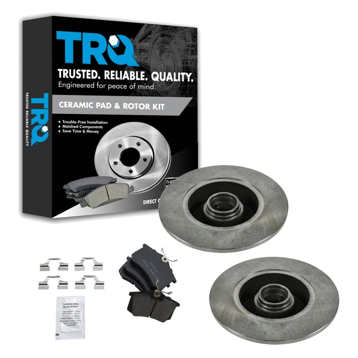 TRQ Rear Brake Pad & Rotor Kit Brake Pads Brake Rotor Ceramic Compatible with 2002 Audi A4