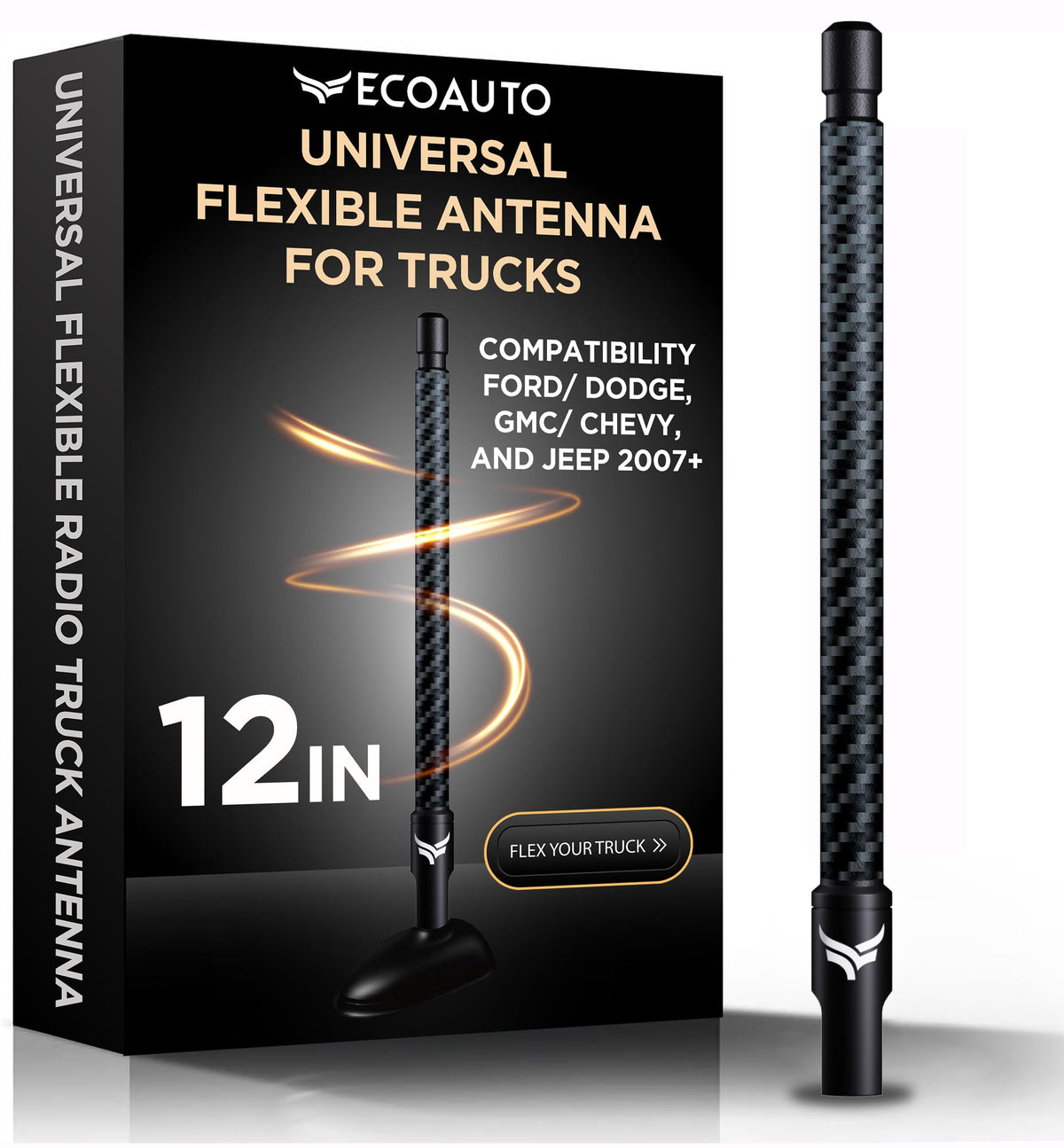 EcoAuto Universal Radio Truck Antenna (12'' Flexible) - Fit for Ford, Dodge, GMC, Chevy, Jeep (2007+) - Top Truck Accessories fo
