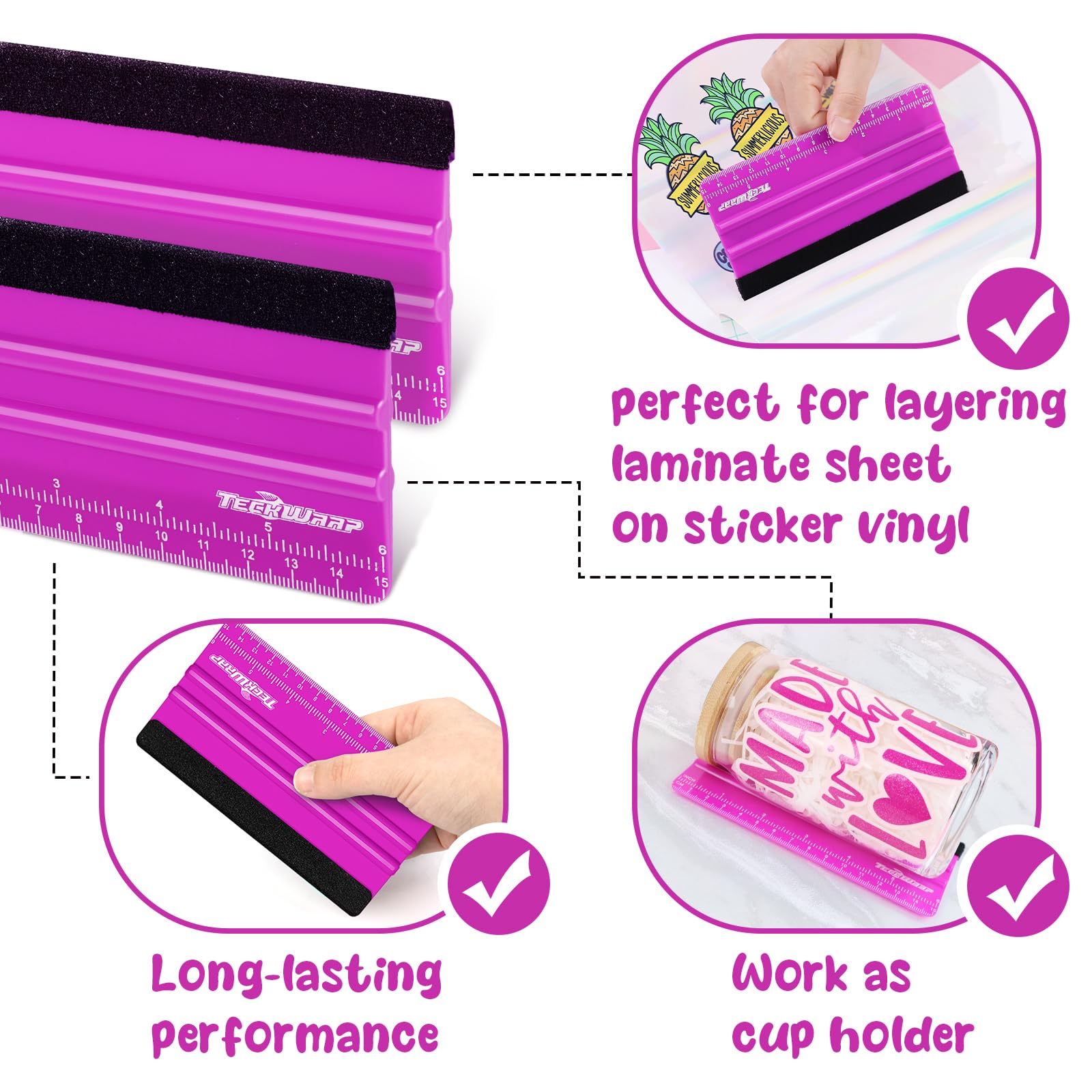 Teckwrap 2 Pcs Professional Plastic Squeegee Tool For Vinyl Decals, Inkjet Vinyl Sticker Paper, And Wallpaper - 6 ''X2.9 '', Scr