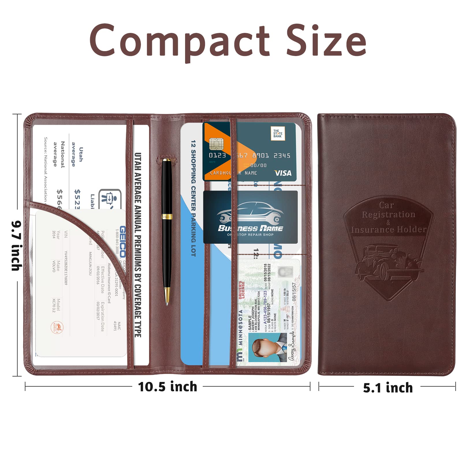 Cobak Premium Faux Leather Car Document Holder With Magnetic Closure And 6 Compartments