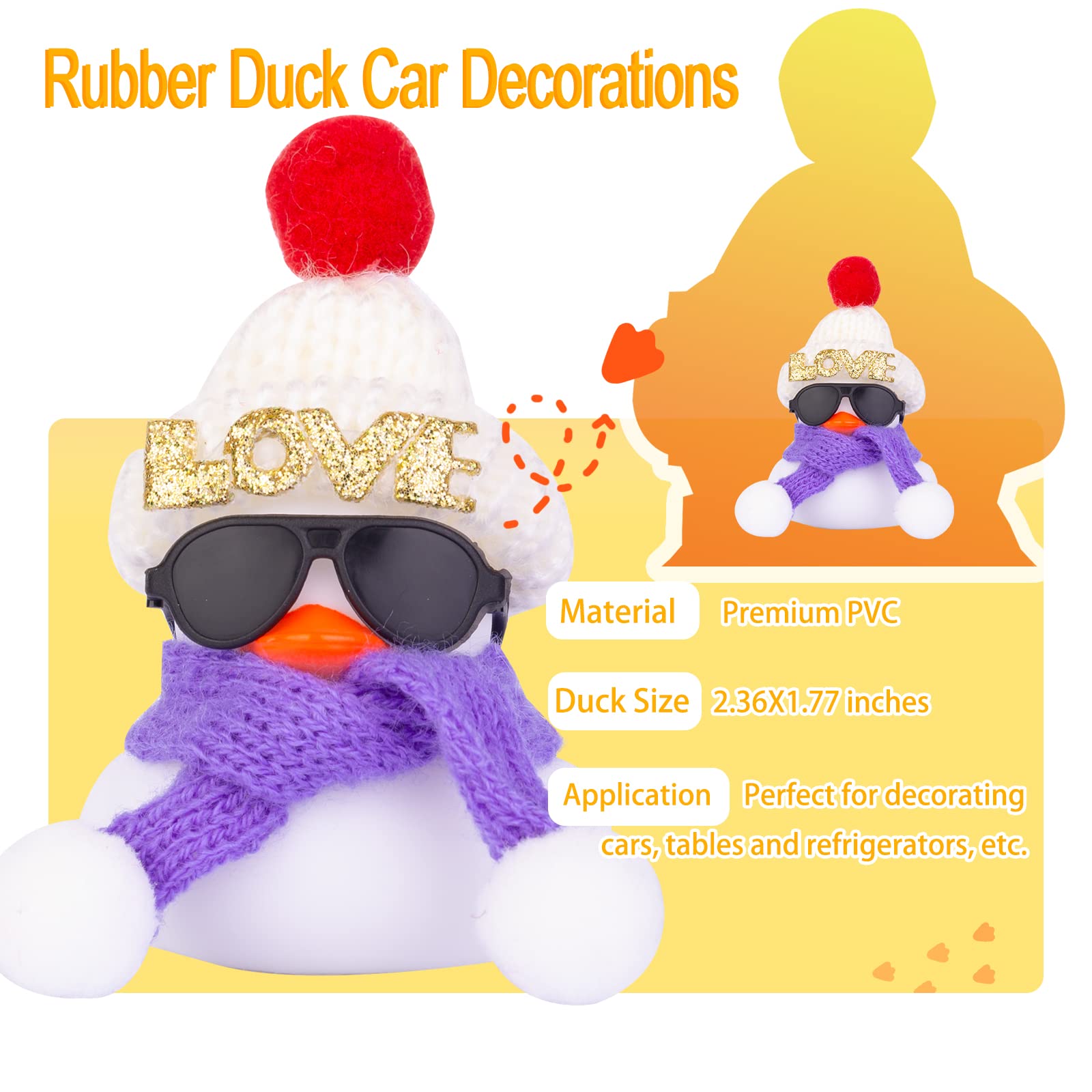 MuMyer Winter Duck Car Dashboard Decorations, White Duck Car Ornaments for Car Dashboard Decoration Accessories with Mini Hat, S