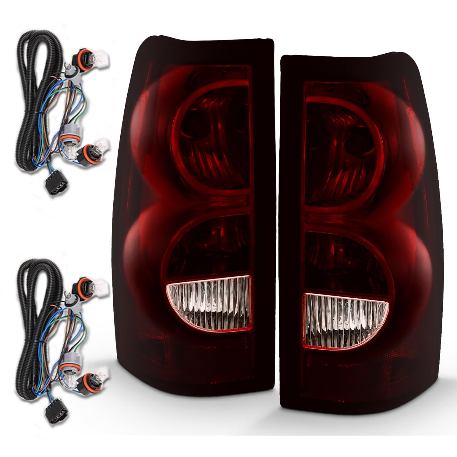 Amerilite Red Smoke Tint Replacement Brake Tail Lights Set For Chevy Silverado 2003-2006 Truck W/Bulb And Harness