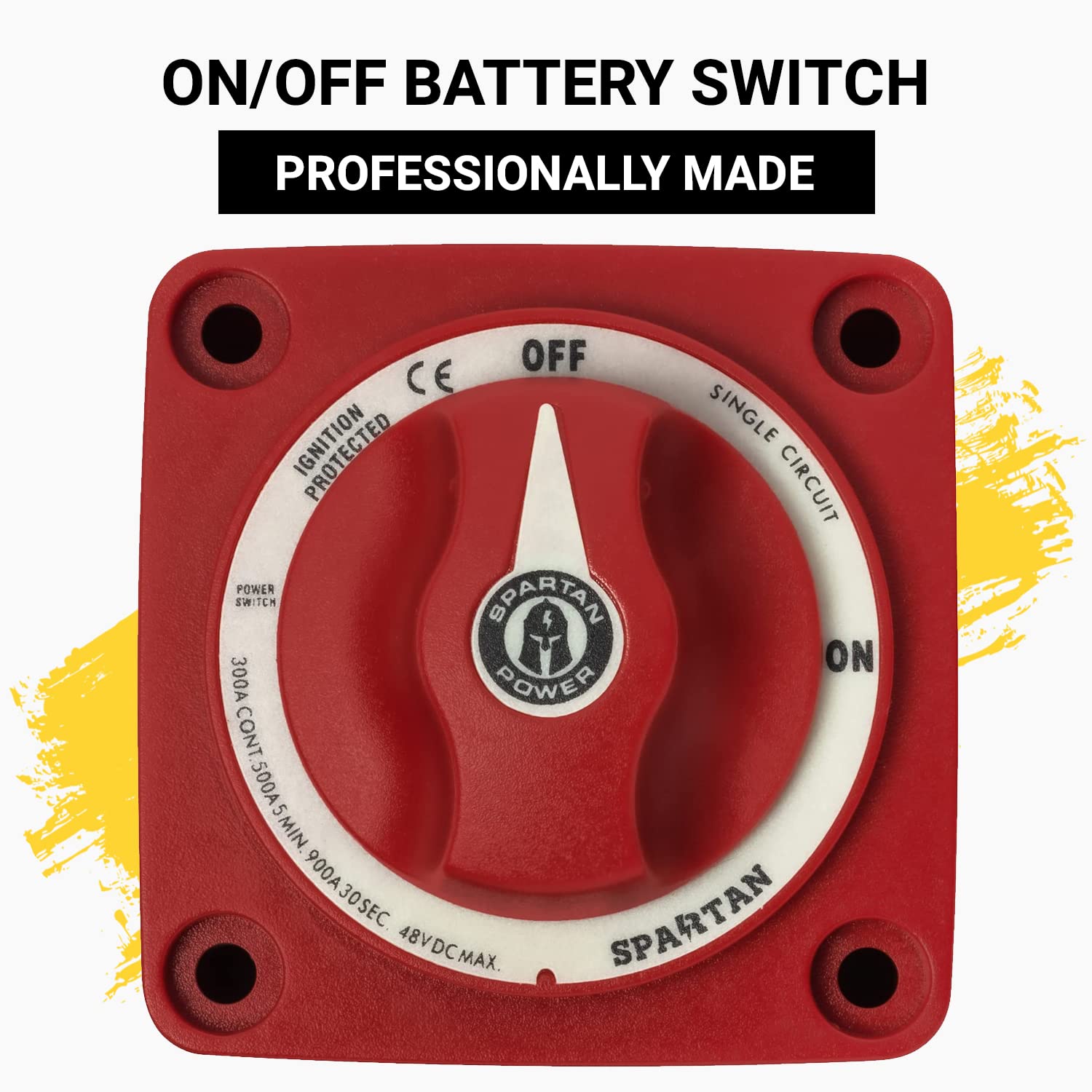 Spartan Power Battery On/Off Disconnect Switch 300A - Ignition Protected, Heavy Duty Cutoff Switch For Rv, Marine, And Automotive Battery - 12V To 48V - Red