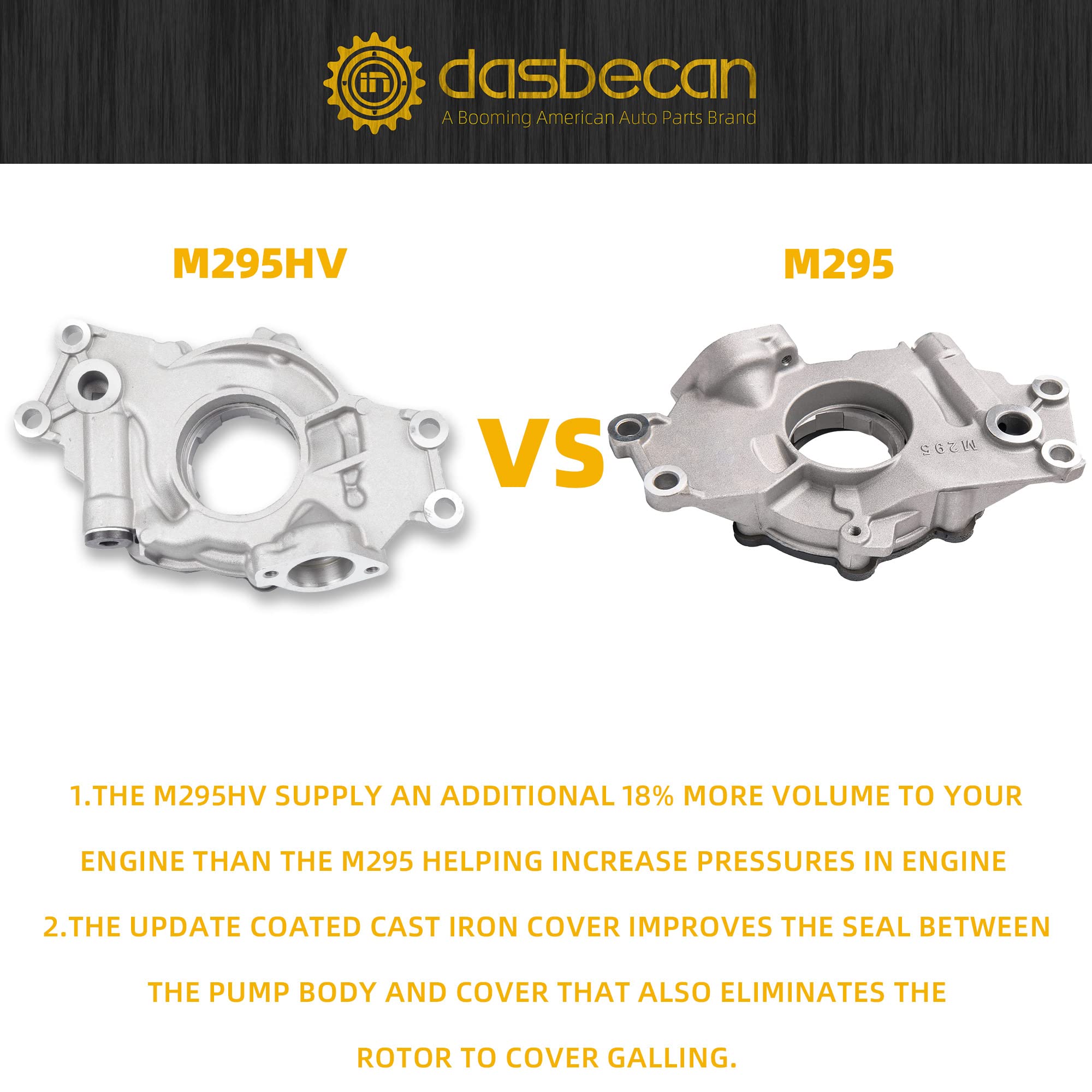 Dasbecan M295HV High Volume Oil Pump kit Compatible with 4.8L 5.3L 6.0L Silverado Avalanche Suburban Tahoe Trailblazer GMC Sierr