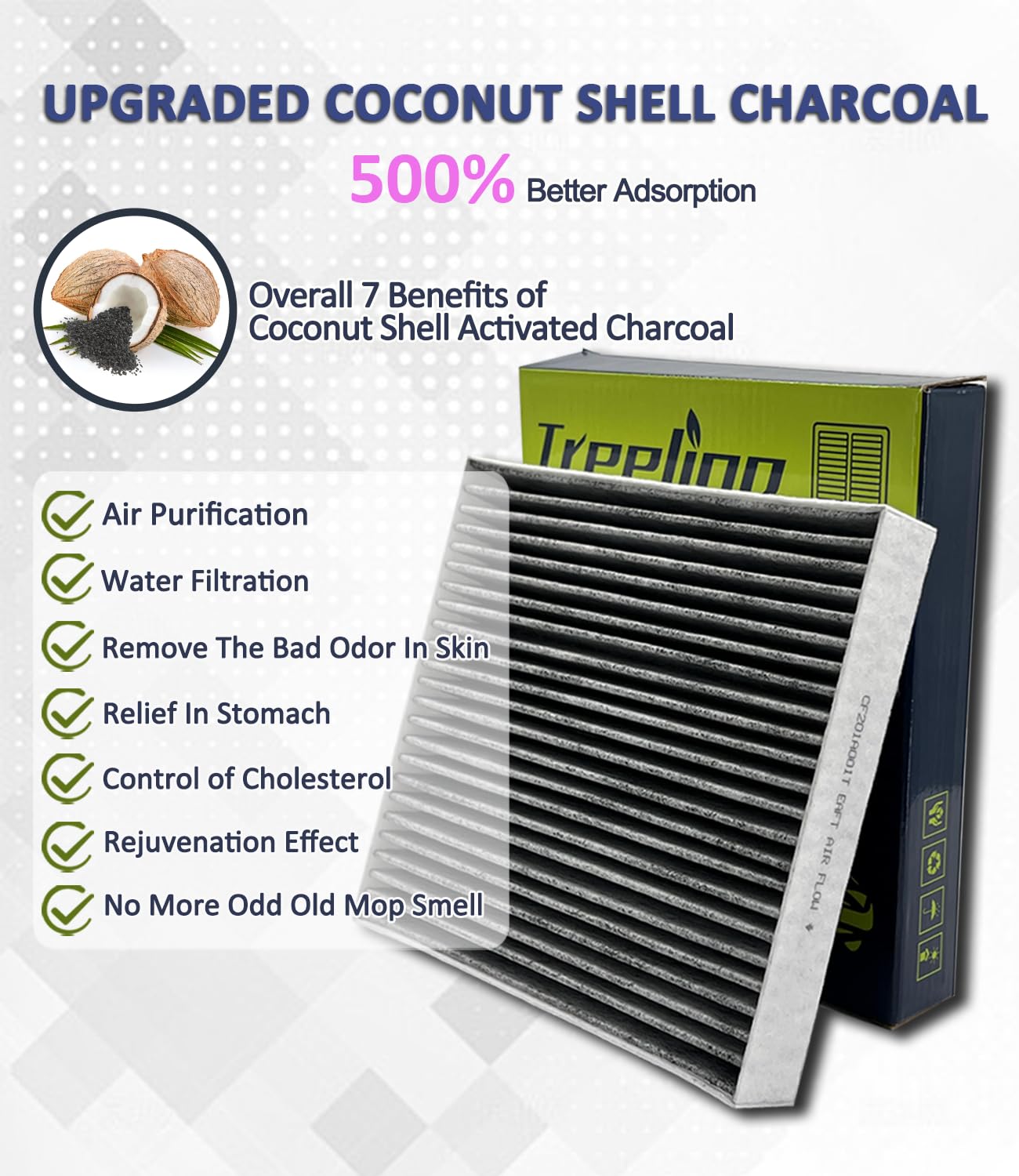 Treeligo Cf10133 Cabin Air Filter, Replacement For Corolla 2002-2008 Matrix 2003-2008, W/Upgraded Coconut Shell Activated Carbon